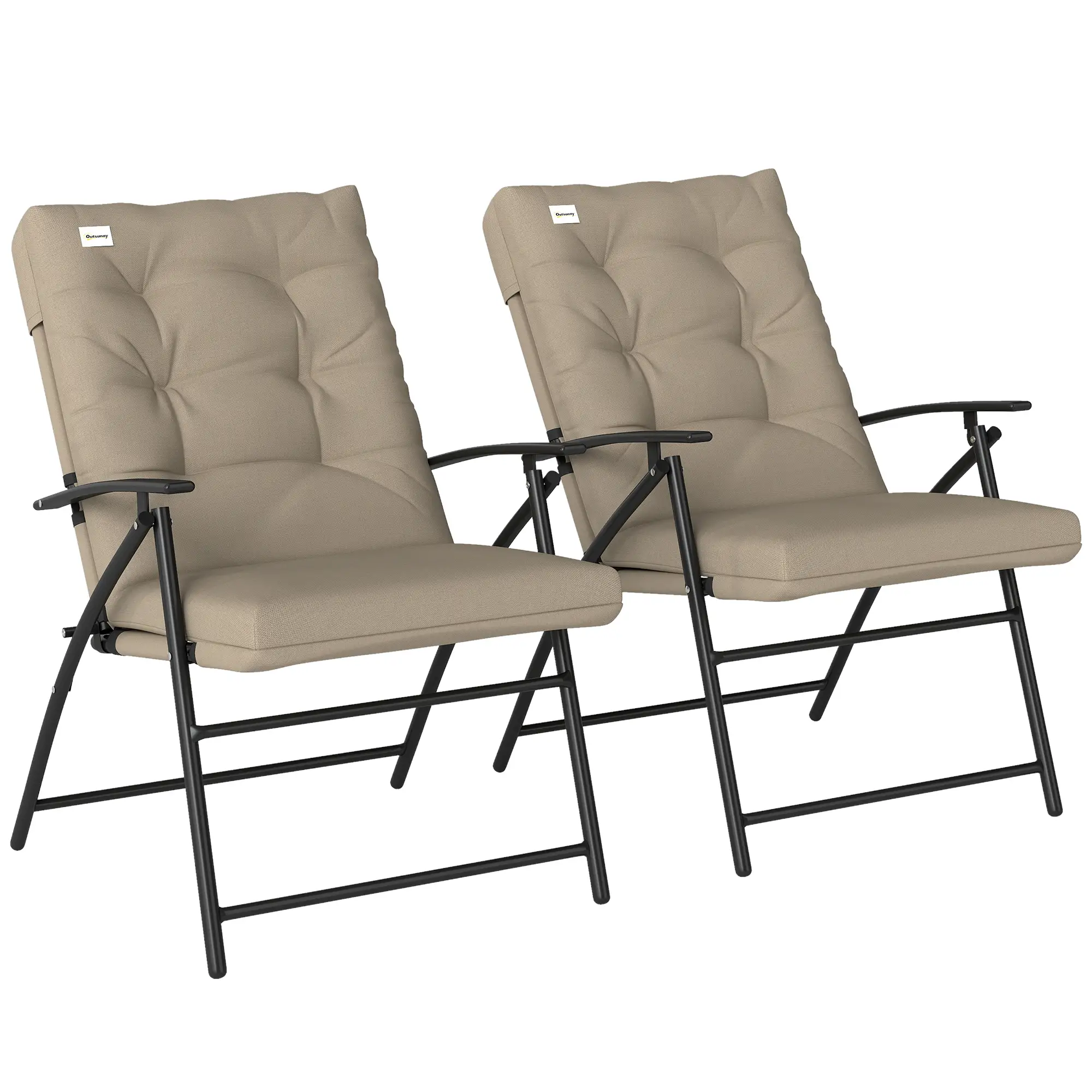 2 Outdoor Folding Chairs, Adjustable Backrest, Padded Camping Chairs, Khaki - Image 11