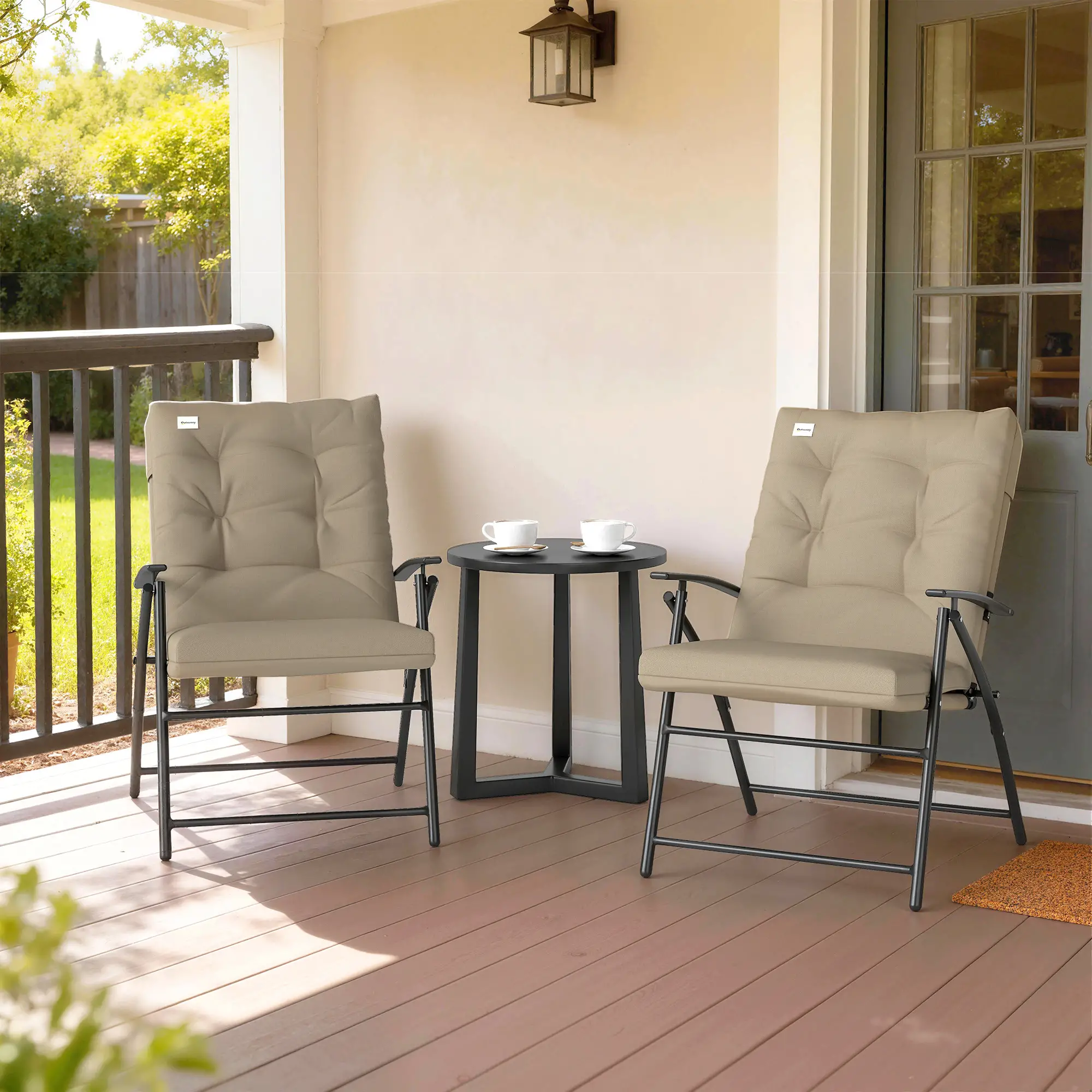 2 Outdoor Folding Chairs, Adjustable Backrest, Padded Camping Chairs, Khaki - Image 9