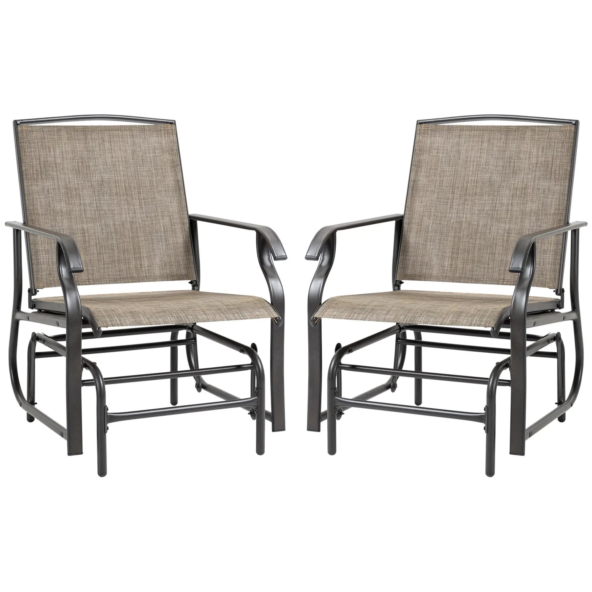 2 Outdoor Glider Chairs, 2 Person, Breathable Mesh, Steel Frame, Dark Brown