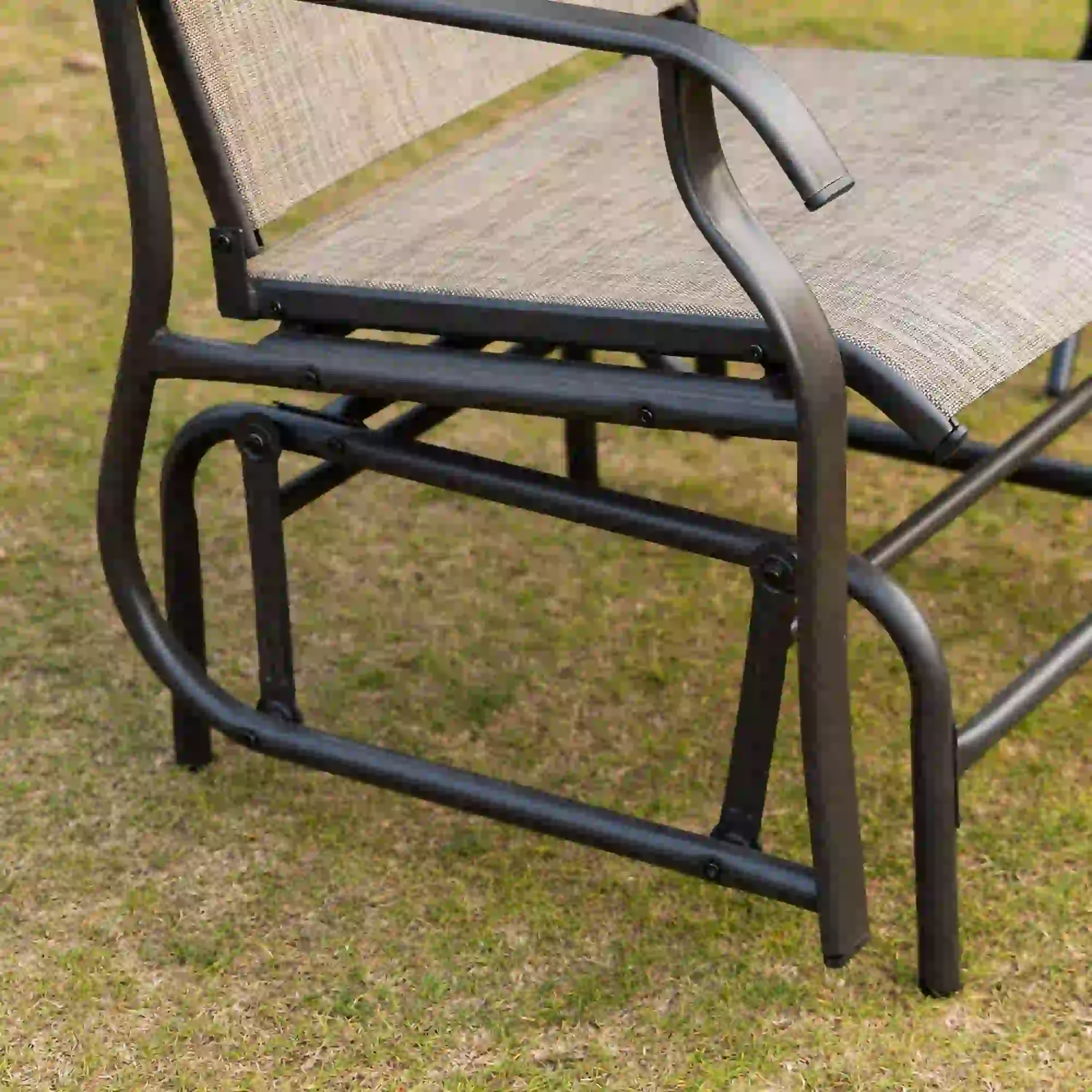 2 Outdoor Glider Chairs, 2 Person, Breathable Mesh, Steel Frame, Dark Brown - Image 10