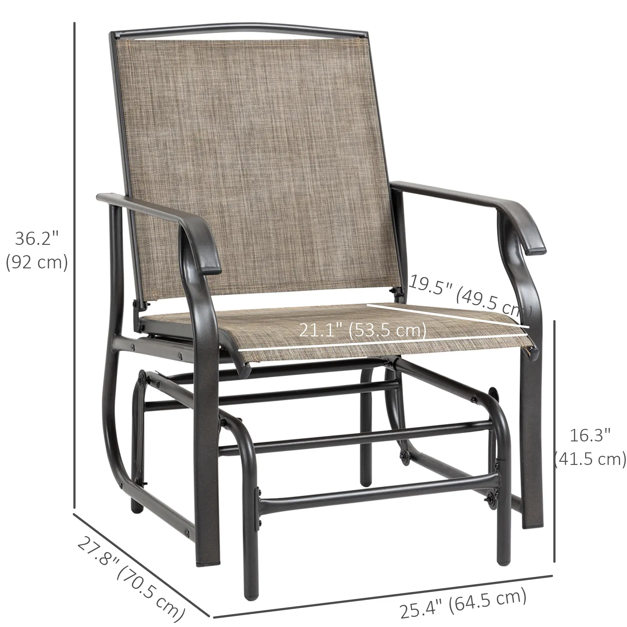 2 Outdoor Glider Chairs, 2 Person, Breathable Mesh, Steel Frame, Dark Brown - Image 3
