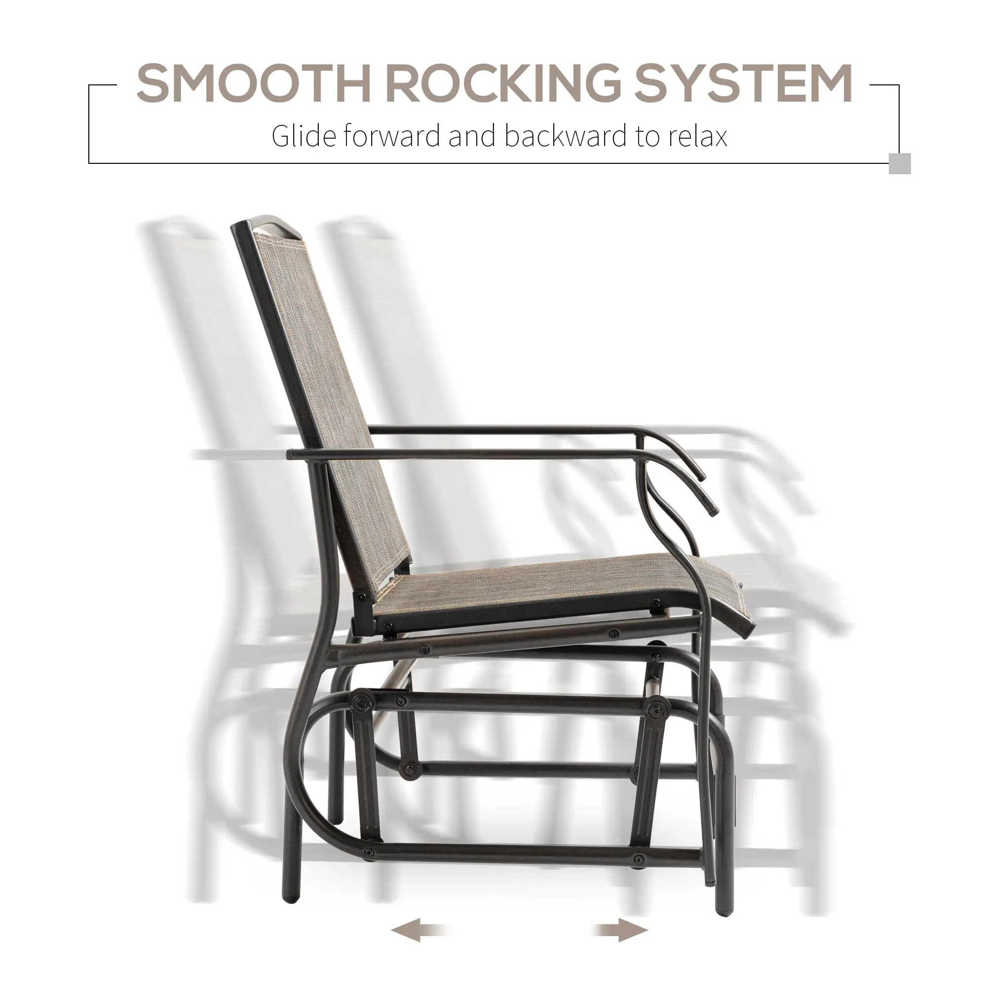 2 Outdoor Glider Chairs, 2 Person, Breathable Mesh, Steel Frame, Dark Brown - Image 4