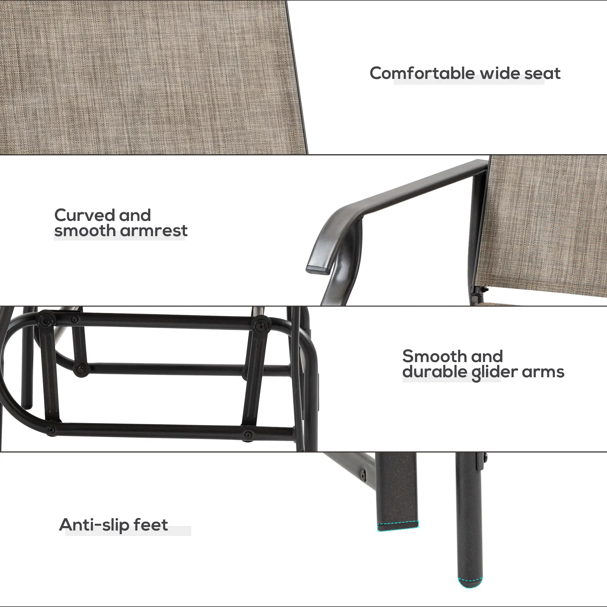 2 Outdoor Glider Chairs, 2 Person, Breathable Mesh, Steel Frame, Dark Brown - Image 7
