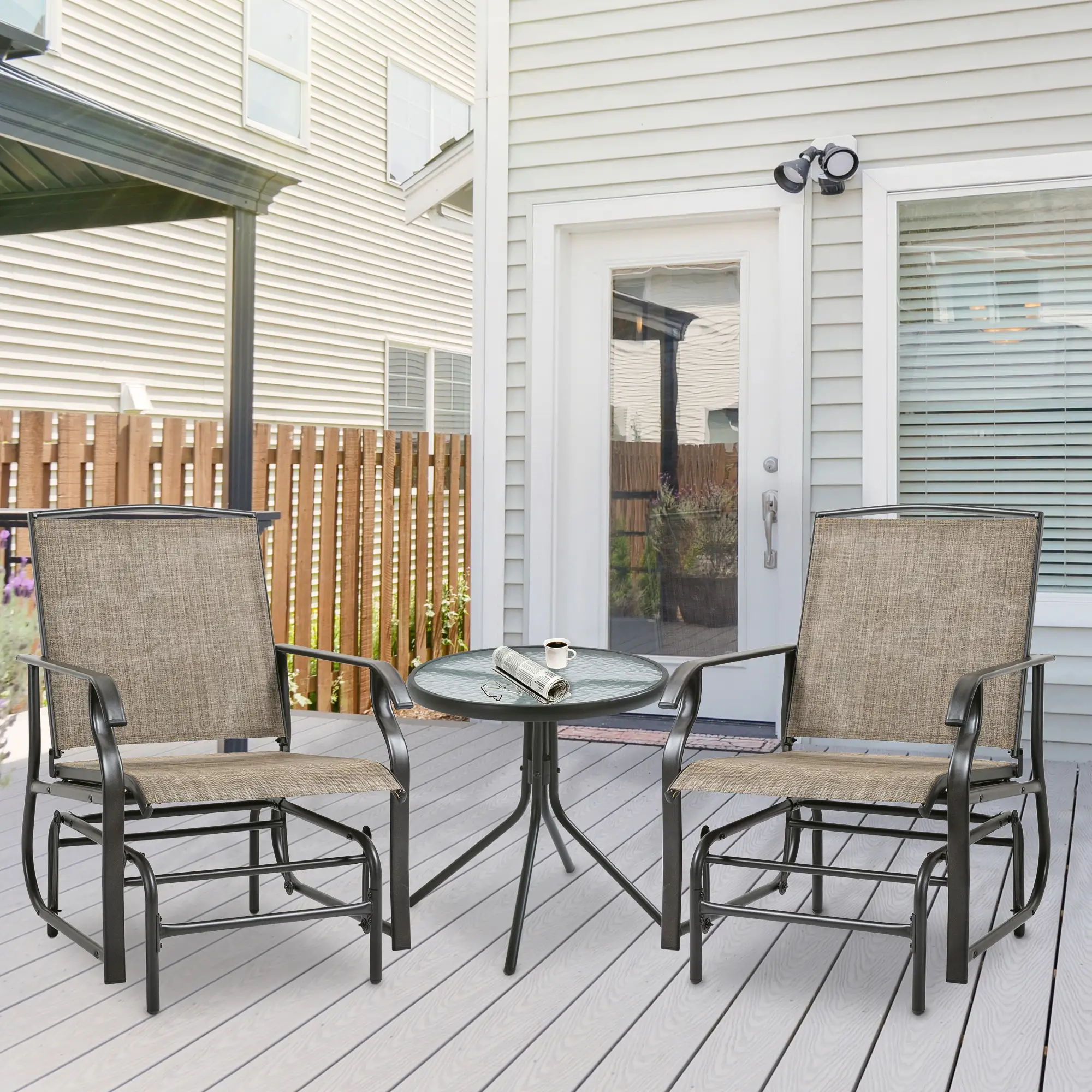 2 Outdoor Glider Chairs, 2 Person, Breathable Mesh, Steel Frame, Dark Brown - Image 8
