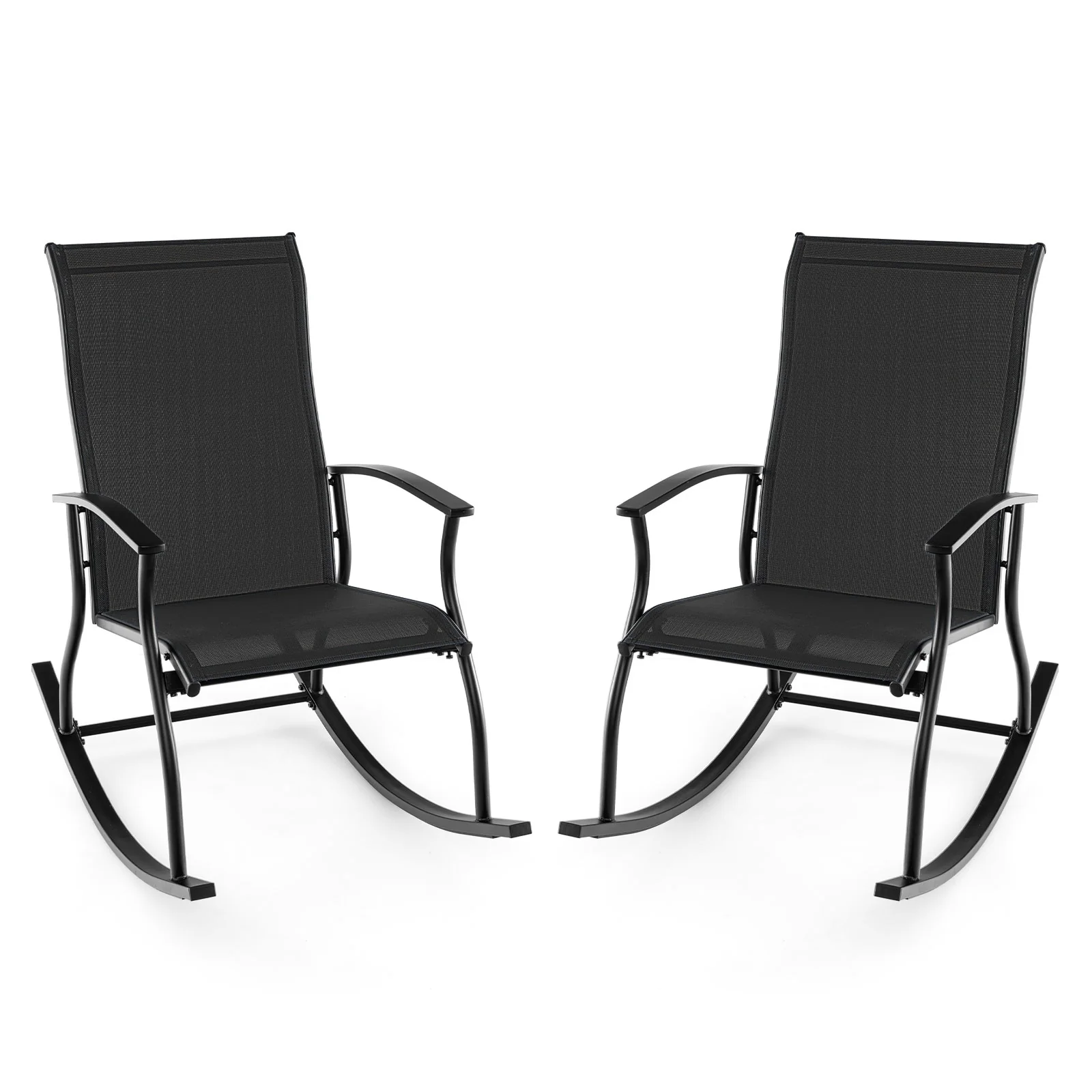 2 Outdoor Rocking Chairs, Breathable Backrest, Black - Image 4