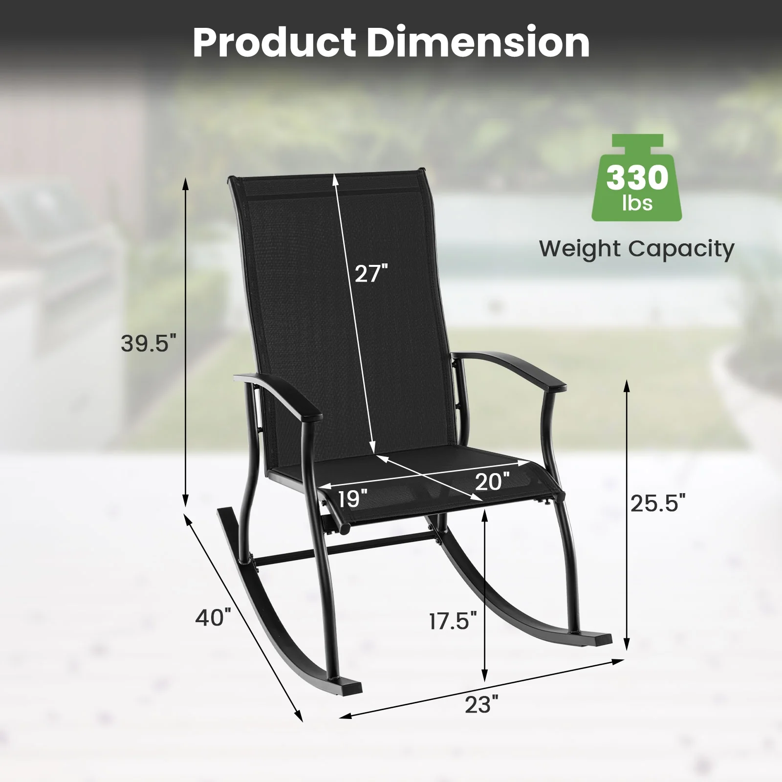 2 Outdoor Rocking Chairs, Breathable Backrest, Black - Image 5