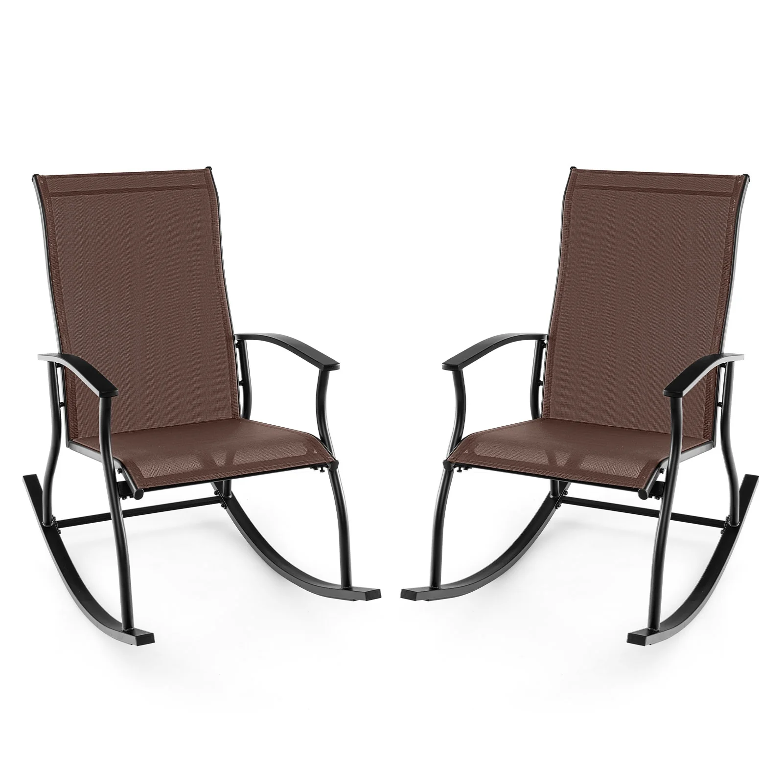 2 Outdoor Rocking Chairs, Breathable Backrest, Brown