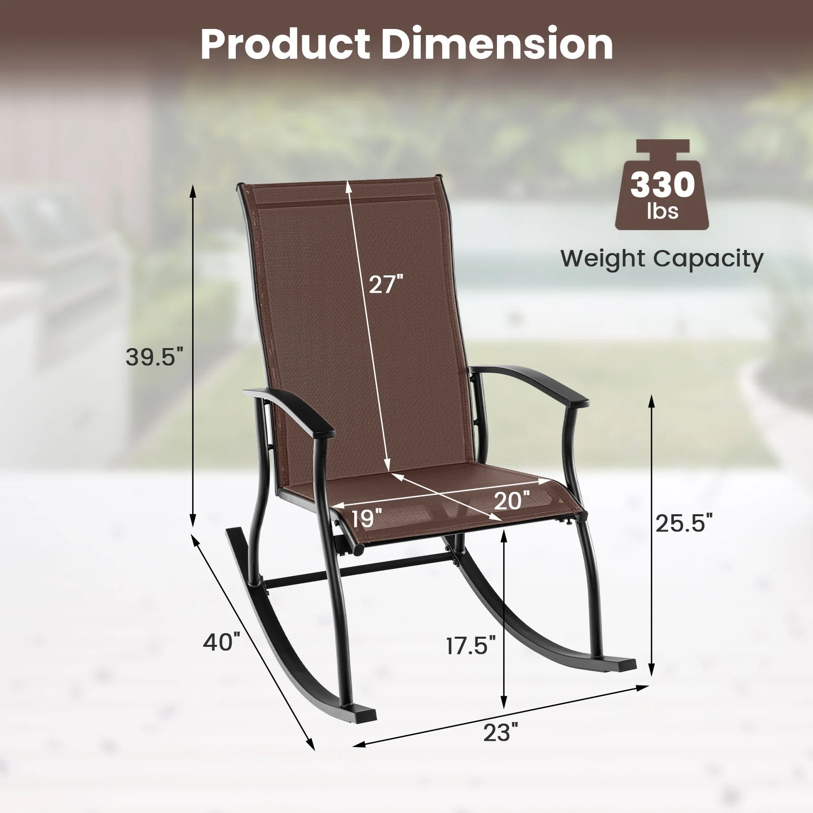 2 Outdoor Rocking Chairs, Breathable Backrest, Brown - Image 5