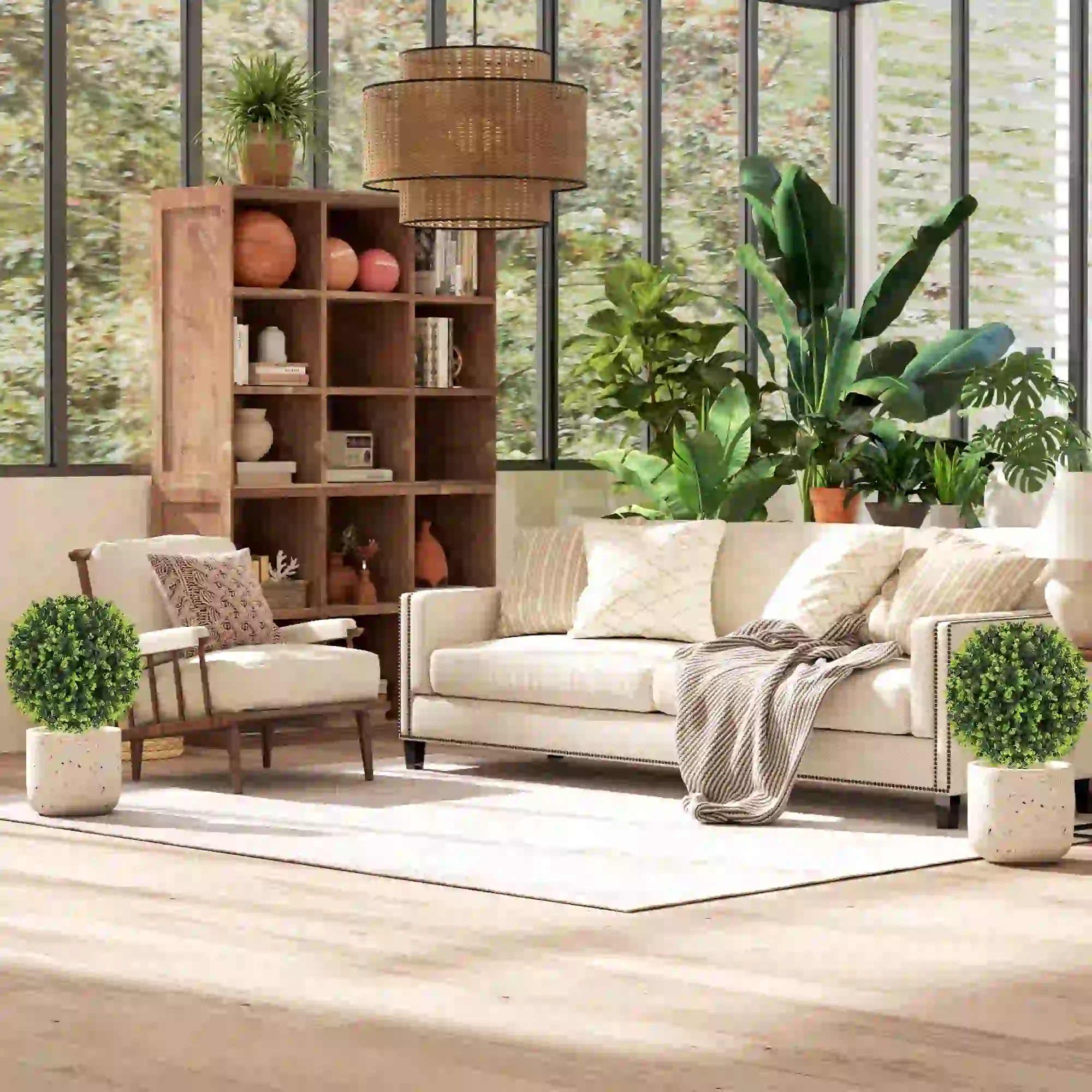 2 Pack 1.3ft Artificial Eucalyptus Topiary, UV Resistant Faux Greenery - Image 10
