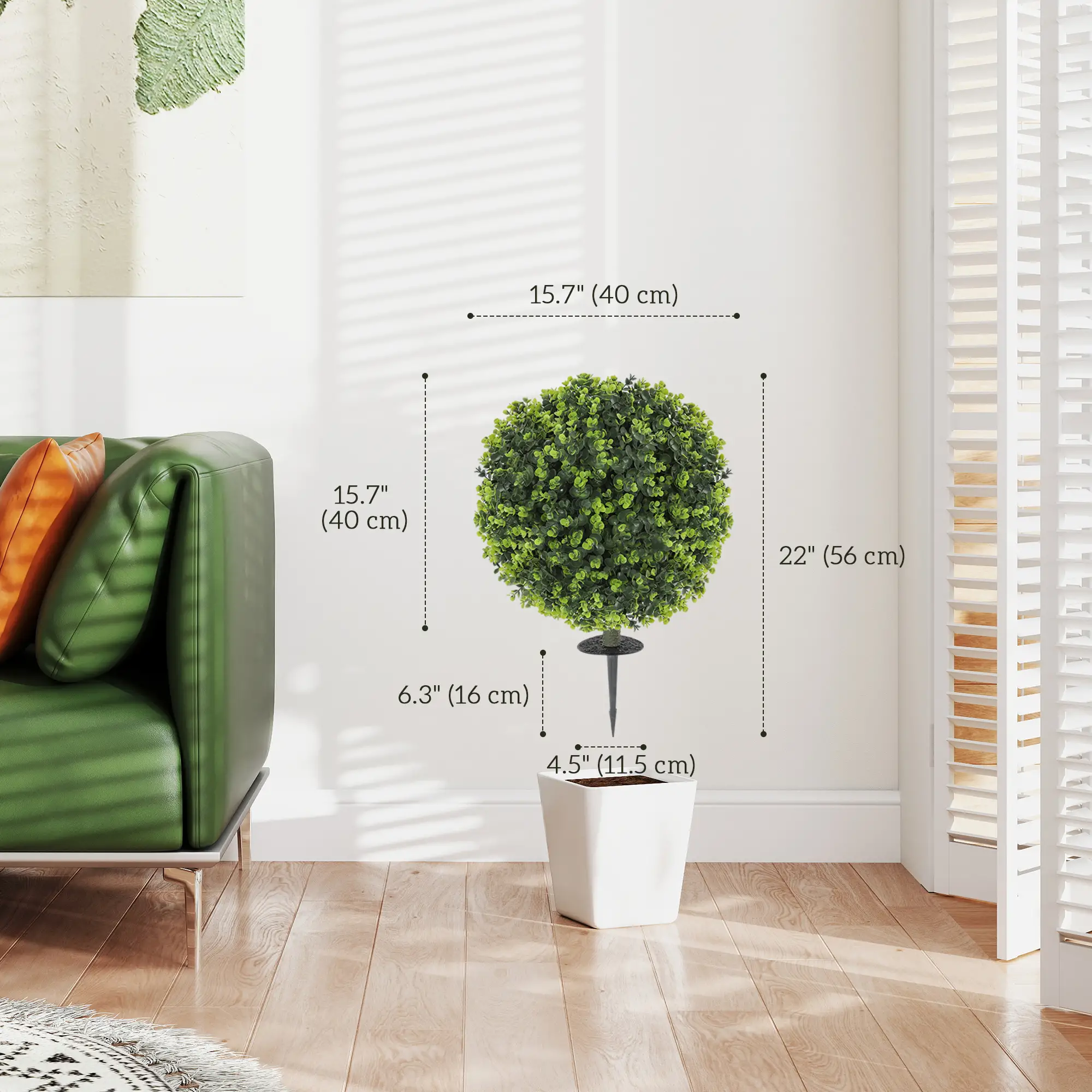 2 Pack 1.3ft Artificial Eucalyptus Topiary, UV Resistant Faux Greenery - Image 3