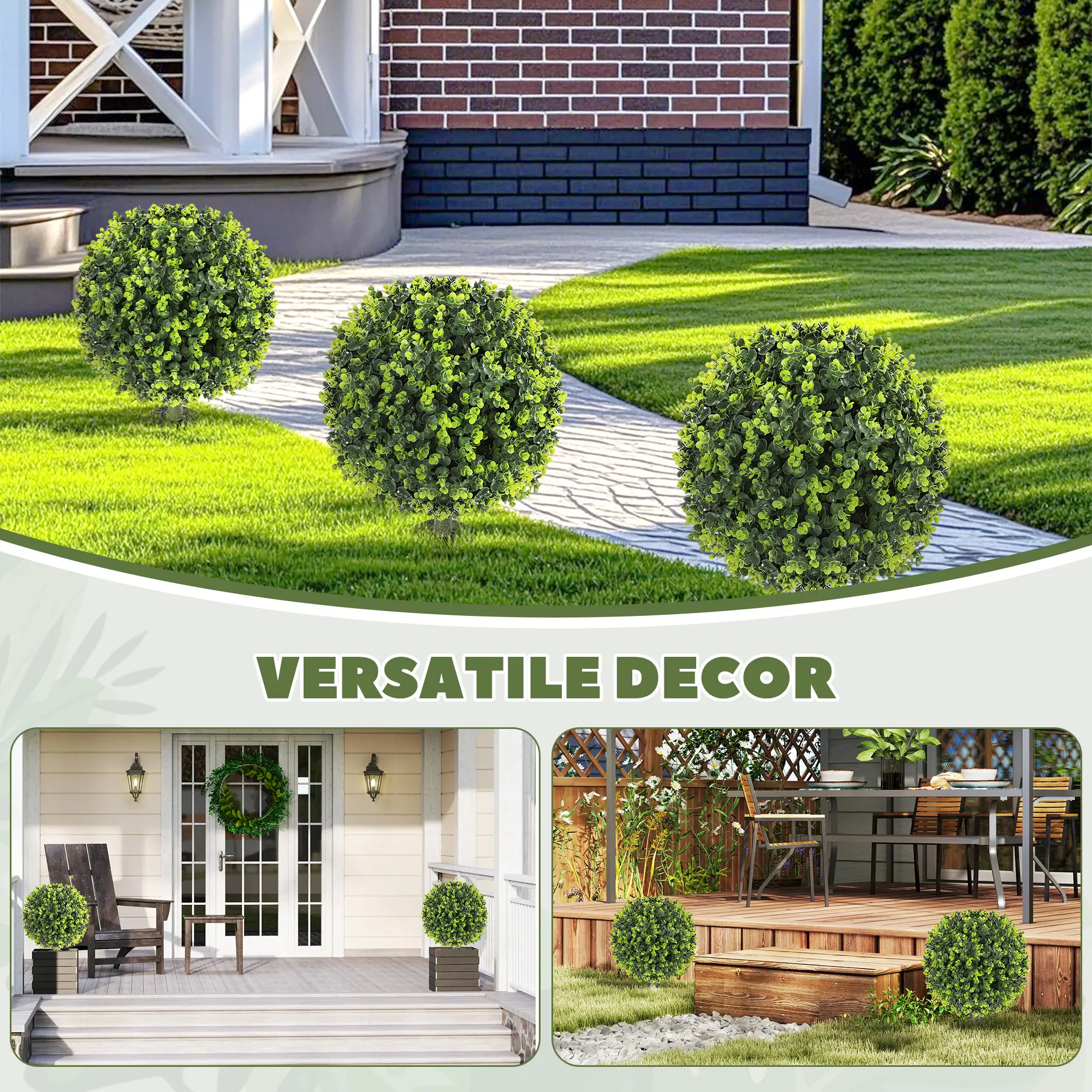 2 Pack 1.3ft Artificial Eucalyptus Topiary, UV Resistant Faux Greenery - Image 6
