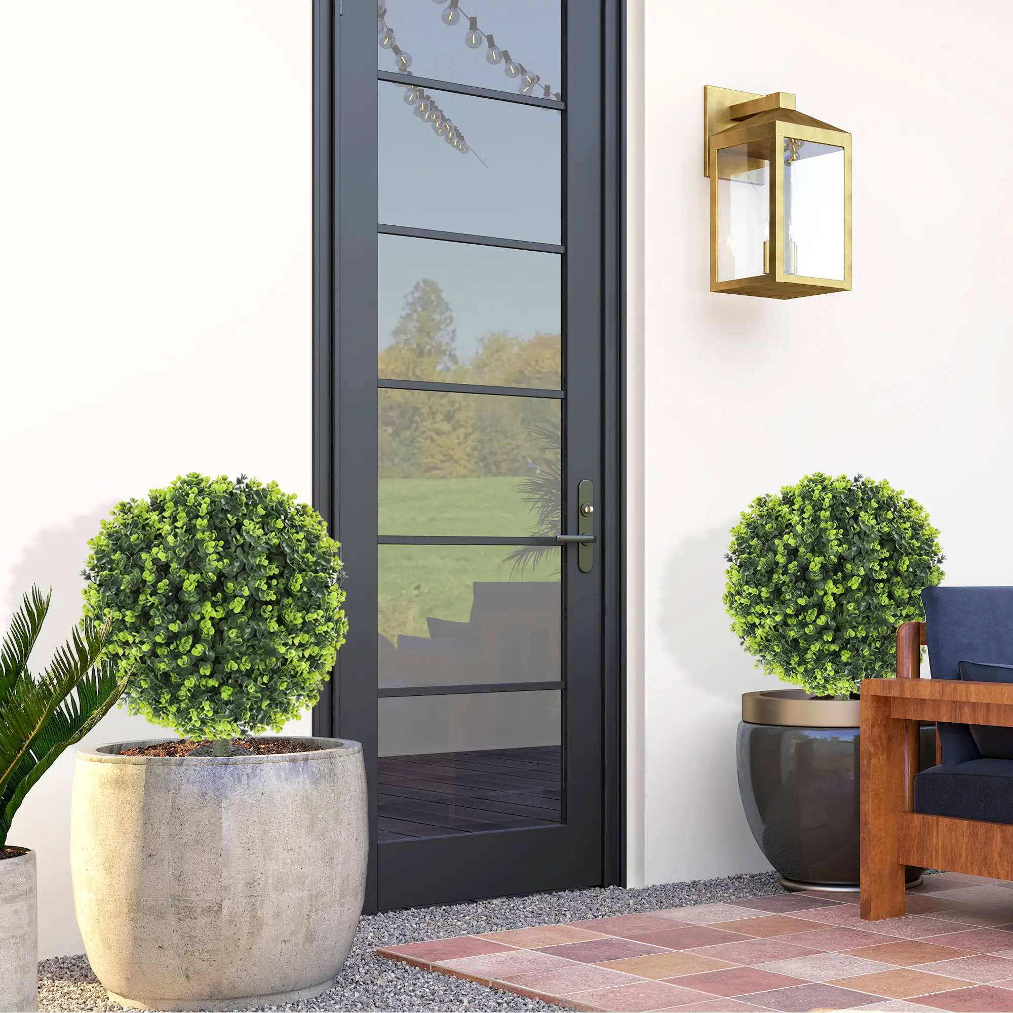 2 Pack 1.3ft Artificial Eucalyptus Topiary, UV Resistant Faux Greenery - Image 8