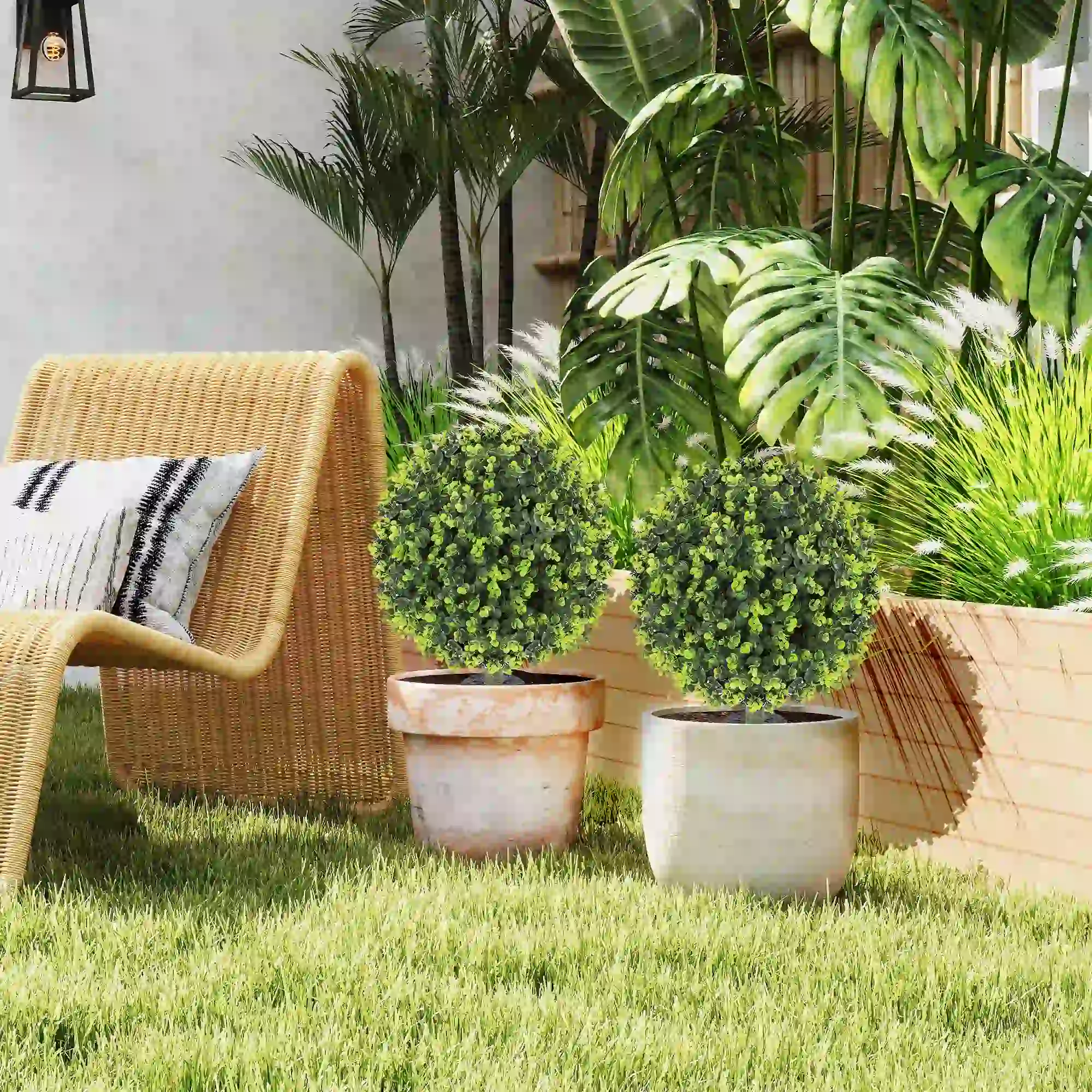 2 Pack 1.3ft Artificial Eucalyptus Topiary, UV Resistant Faux Greenery - Image 9