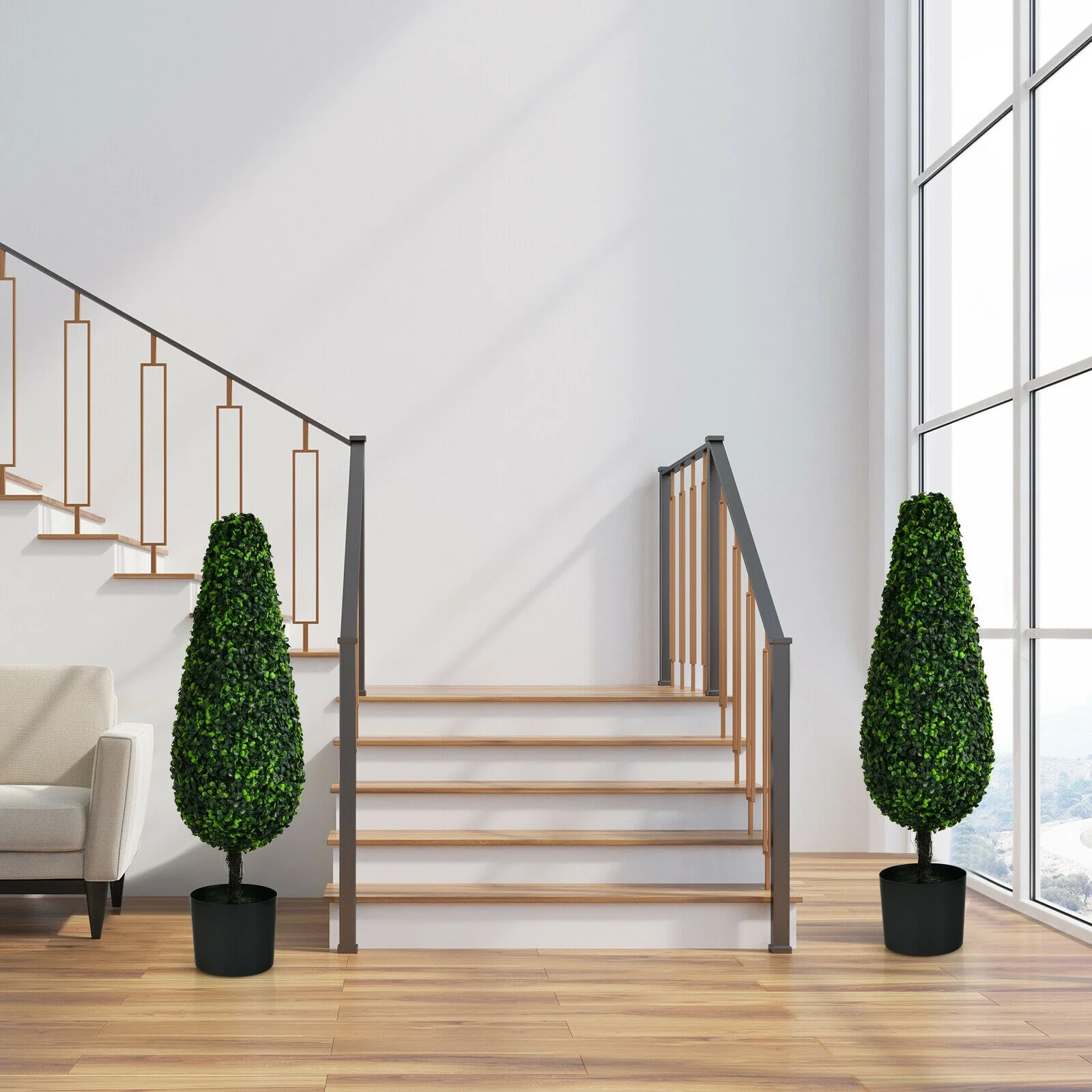 2 Pack 3 Feet Artificial Tower Tree, UV Resistant, Indoor Outdoor, Green - Image 2