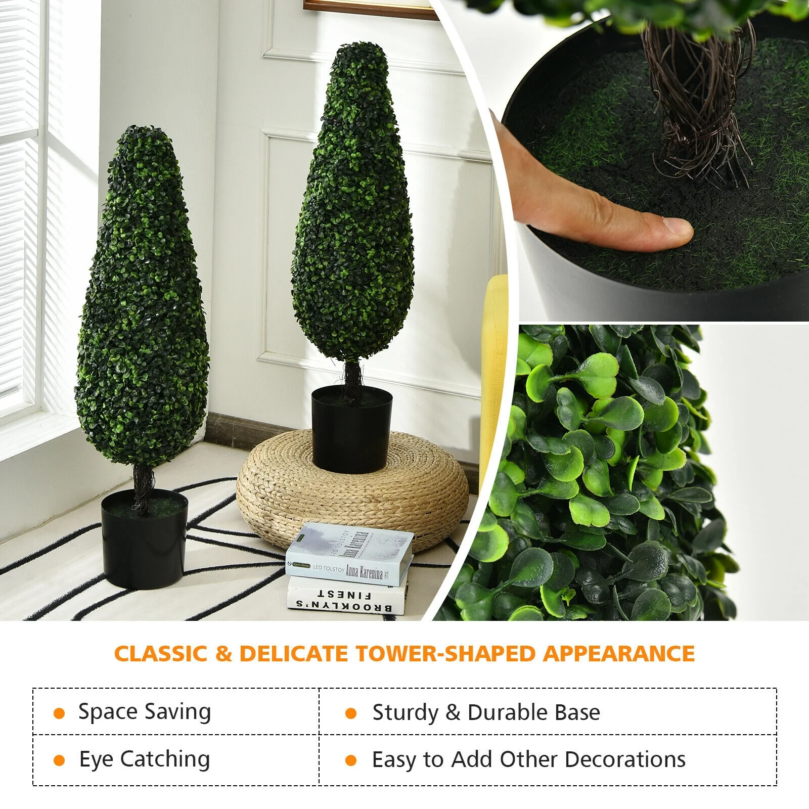 2 Pack 3 Feet Artificial Tower Tree, UV Resistant, Indoor Outdoor, Green - Image 8