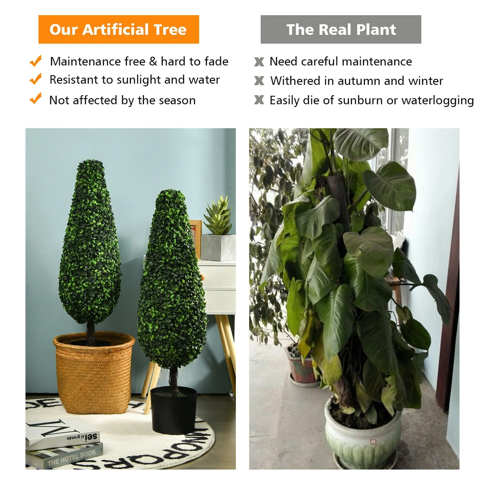 2 Pack 3 Feet Artificial Tower Tree, UV Resistant, Indoor Outdoor, Green - Image 9