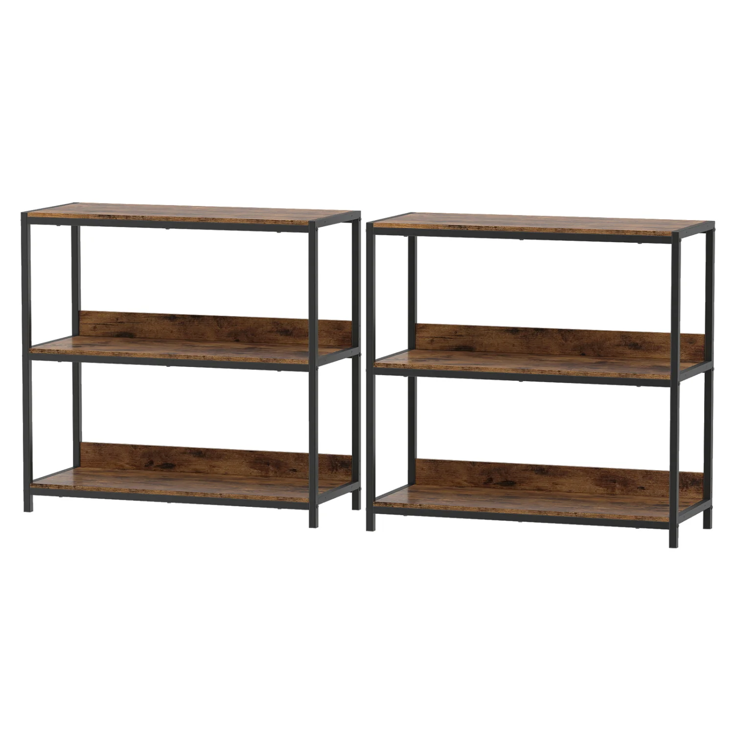 2-Pack 3-Tier Industrial Bookshelf, Metal Frame - Image 4
