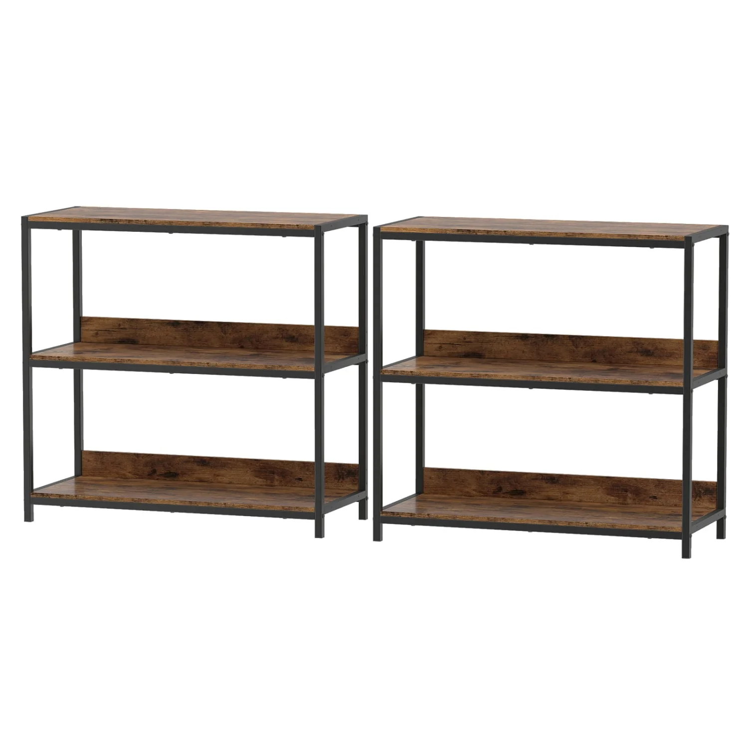 2-Pack 3-Tier Industrial Bookshelf, Rustic Brown - Image 4