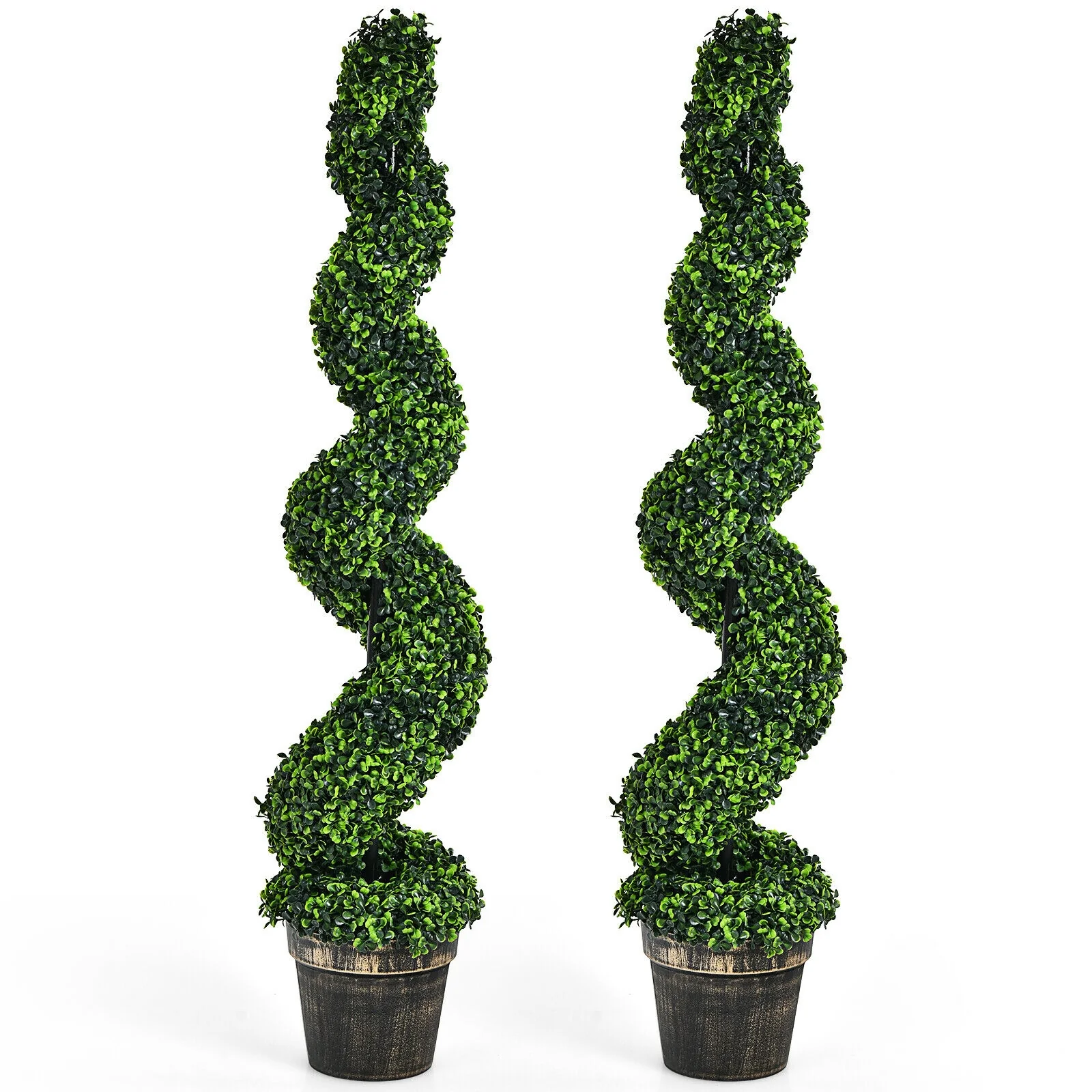 2 Pack 4 Feet Artificial Spiral Boxwood Topiary, Green