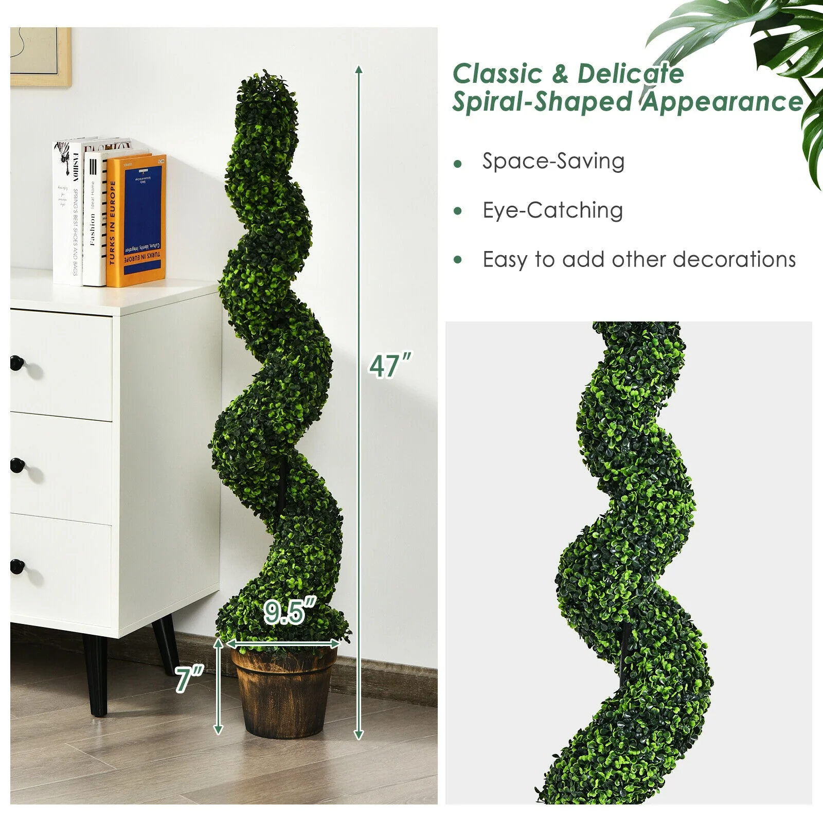 2 Pack 4 Feet Artificial Spiral Boxwood Topiary, Green - Image 6