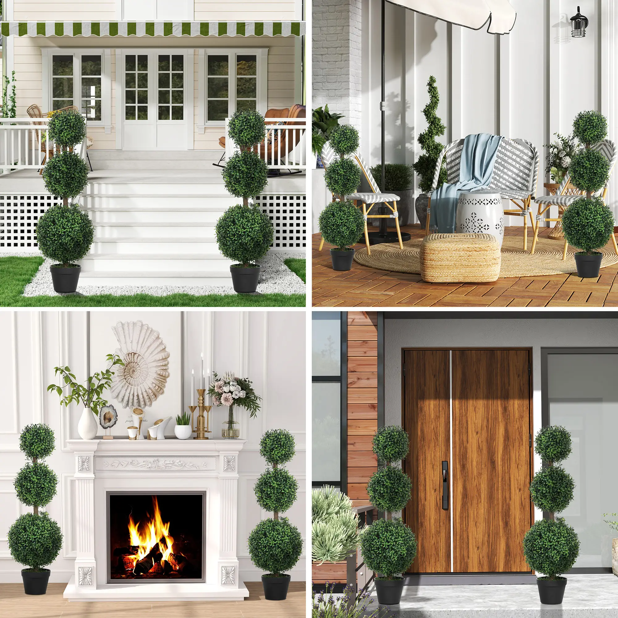2 Pack 40" Artificial Boxwood Topiary Ball Trees, Indoor Outdoor, Green - Image 2