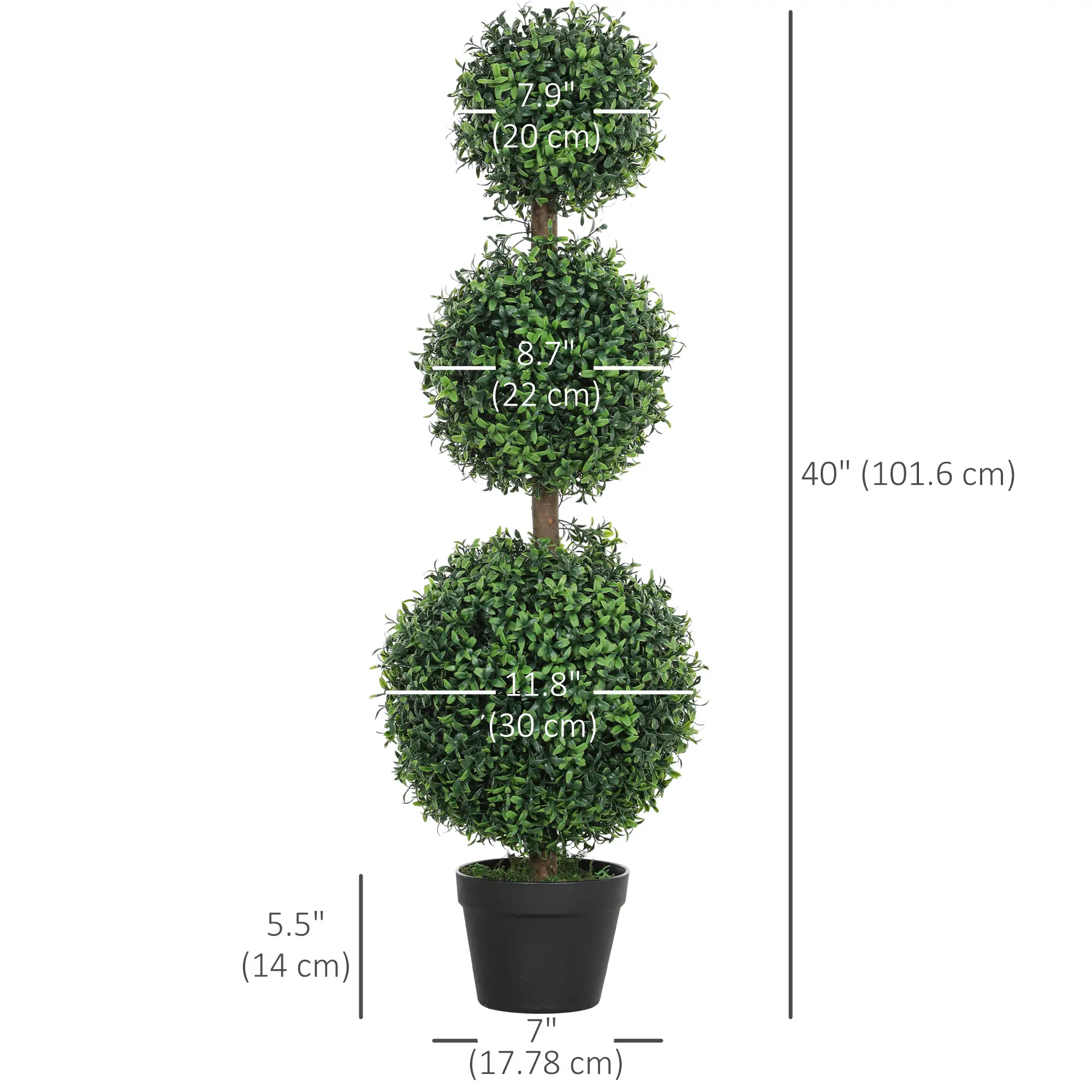 2 Pack 40" Artificial Boxwood Topiary Ball Trees, Indoor Outdoor, Green - Image 3