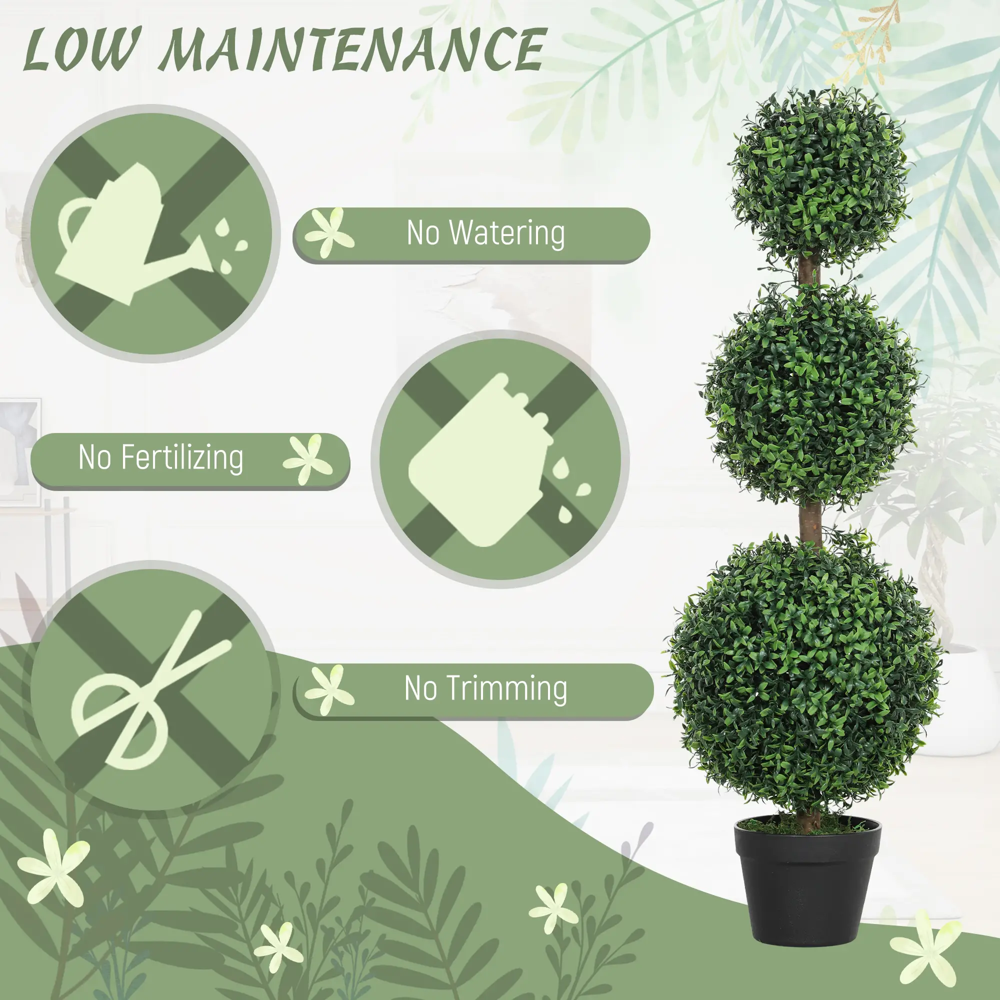 2 Pack 40" Artificial Boxwood Topiary Ball Trees, Indoor Outdoor, Green - Image 6