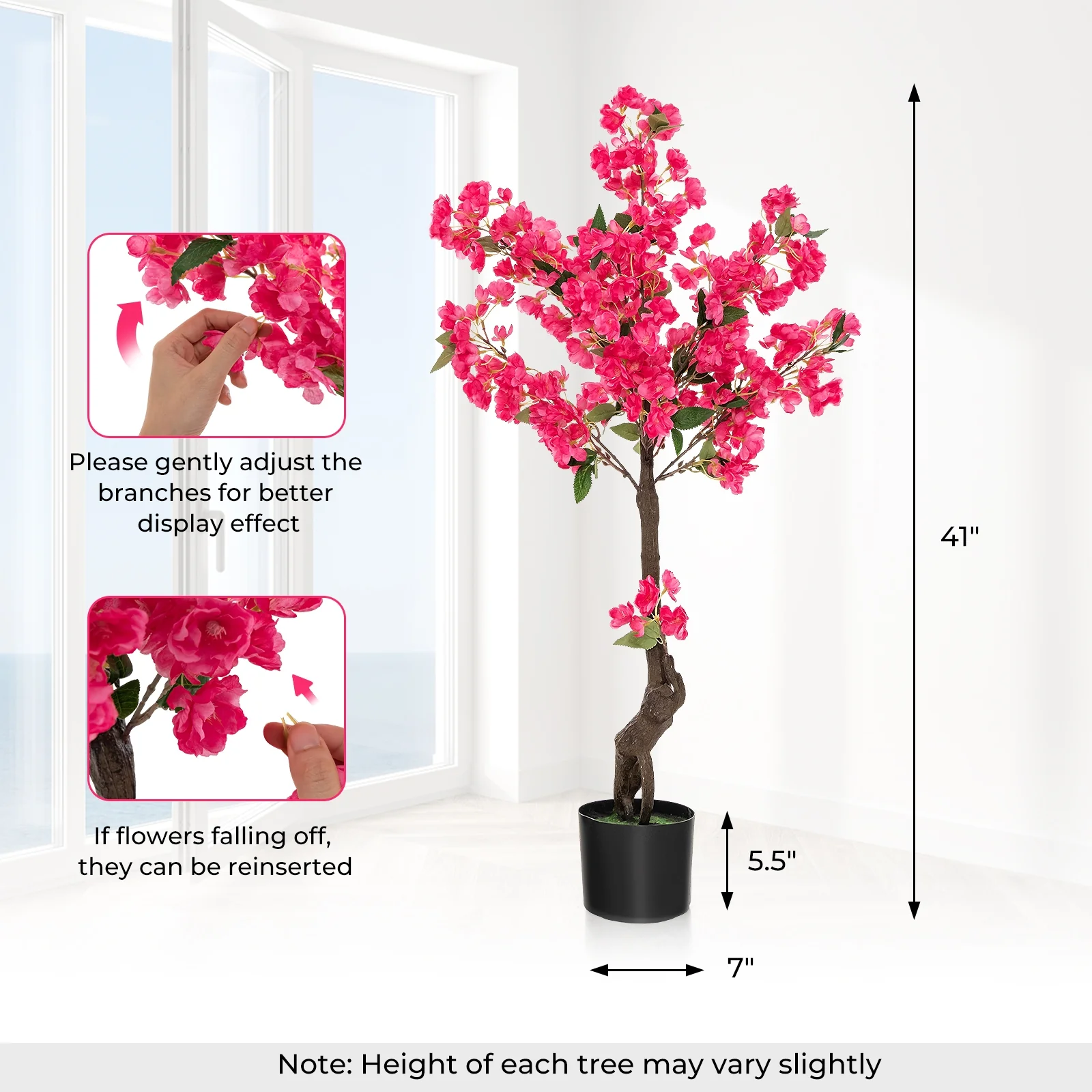 2 Pack 41 Inch Artificial Plum Blossom Tree, 92 Flowers, Red - Image 6