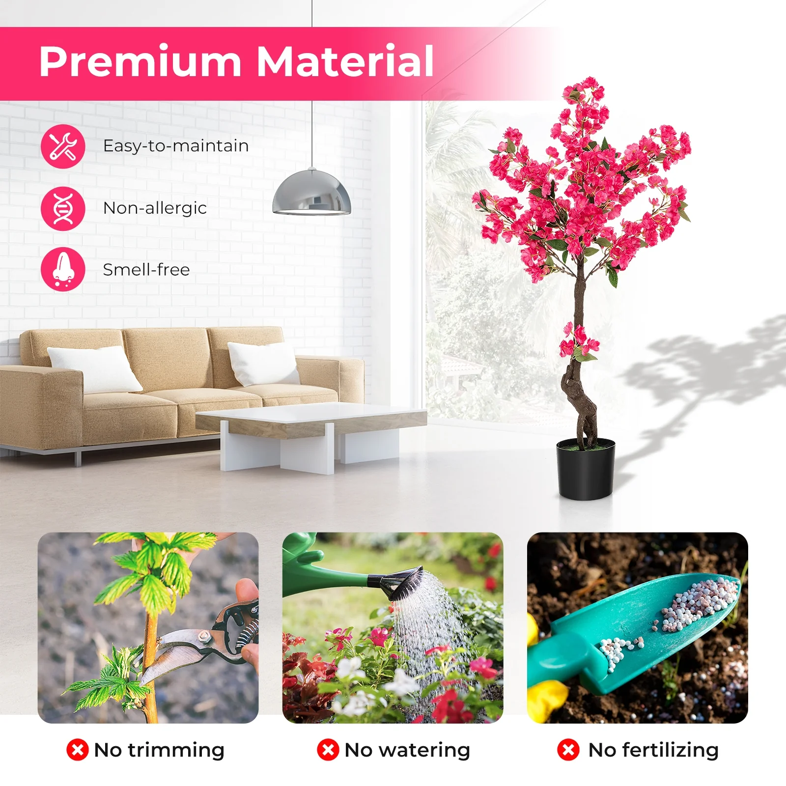 2 Pack 41 Inch Artificial Plum Blossom Tree, 92 Flowers, Red - Image 8
