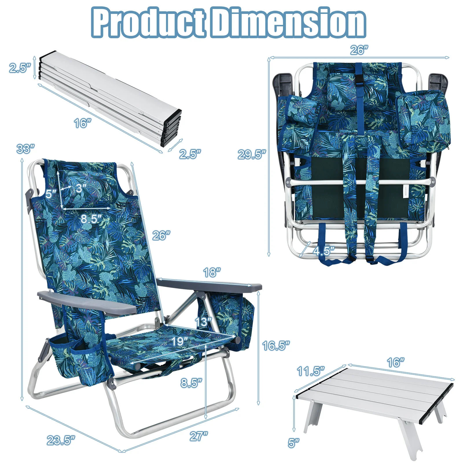 2 Pack 5-Position Folding Beach Chair, Multicolor - Image 6