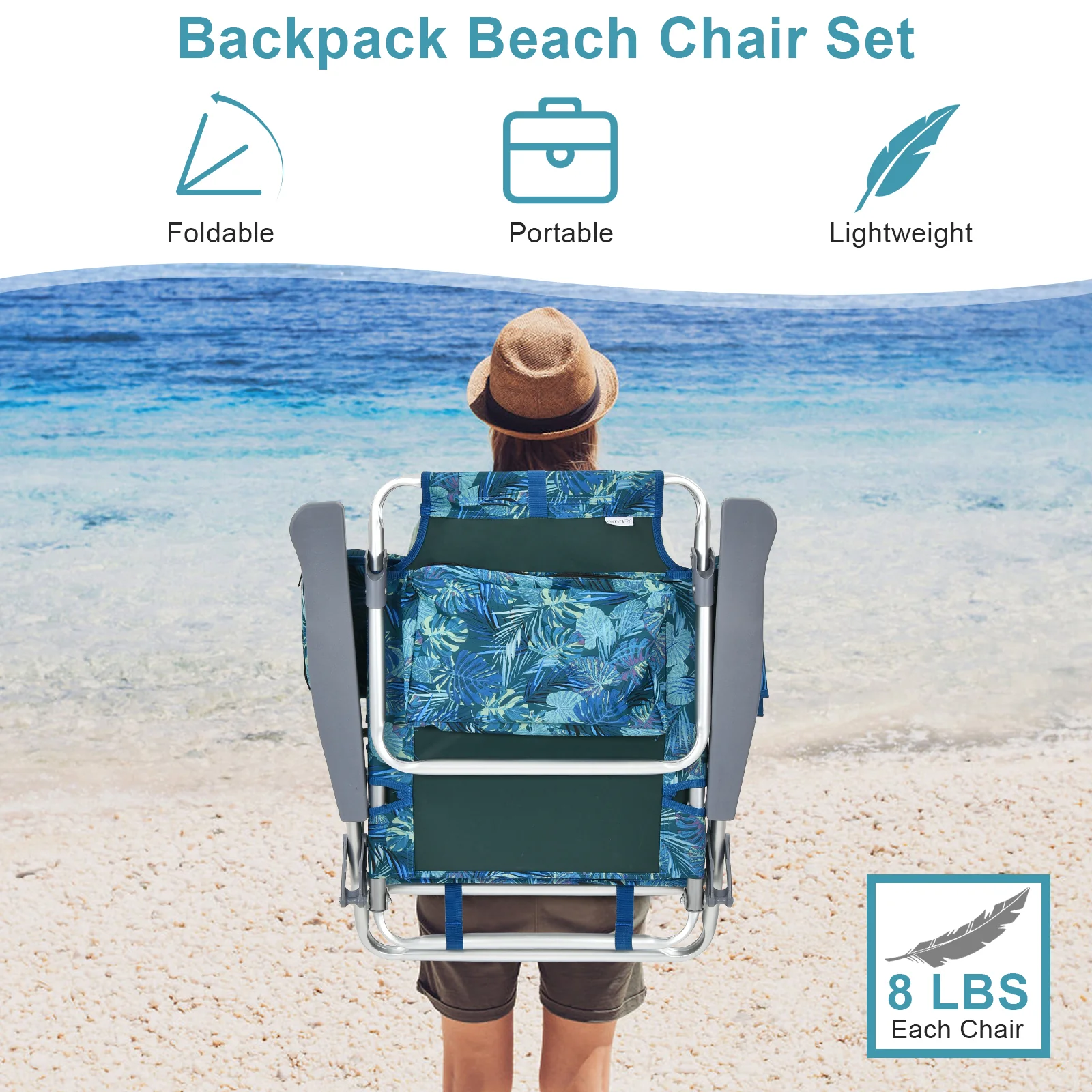 2 Pack 5-Position Folding Beach Chair, Multicolor - Image 8