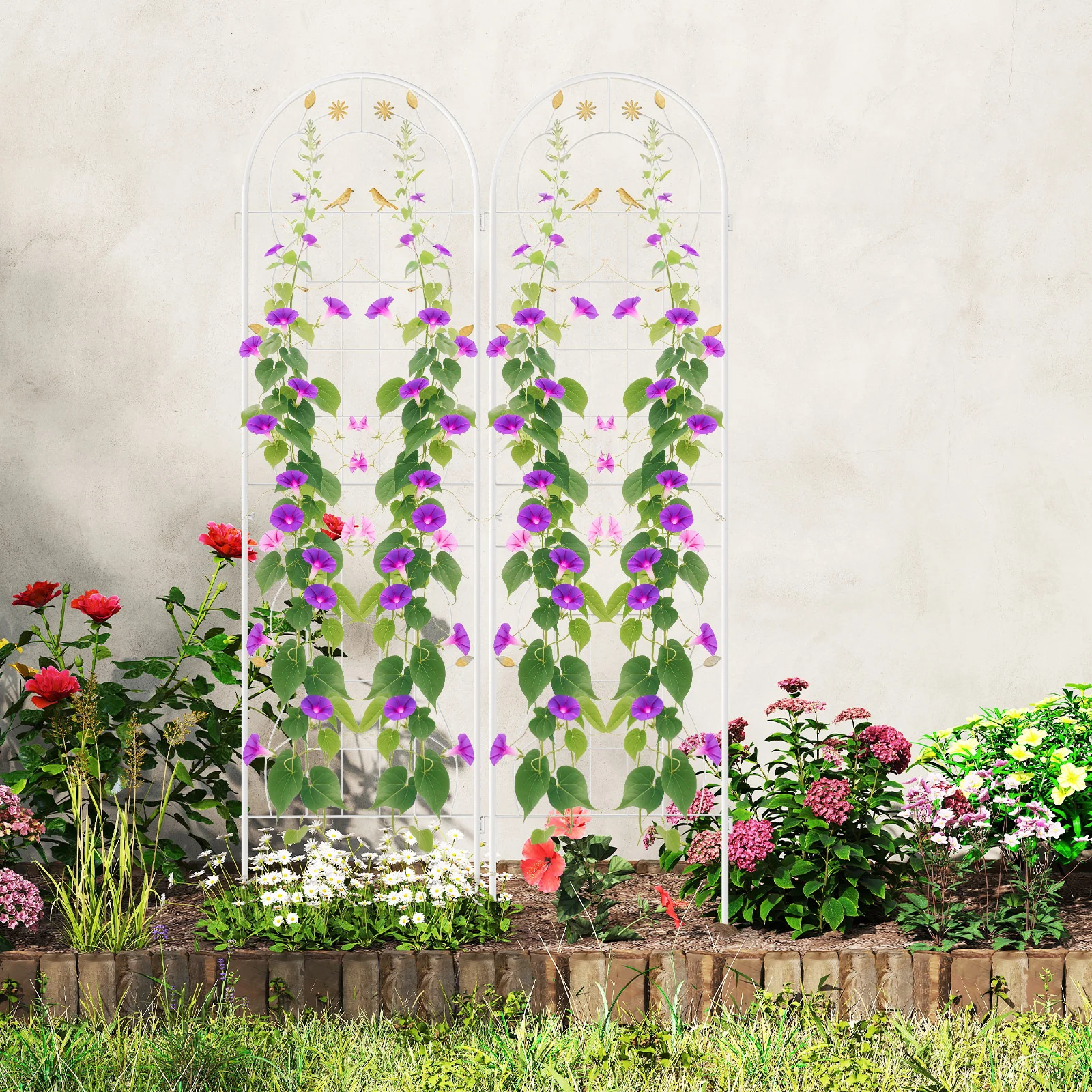 2 Pack 71 x 20 Inch Metal Garden Trellis, Rustproof Plant Support, White - Image 2