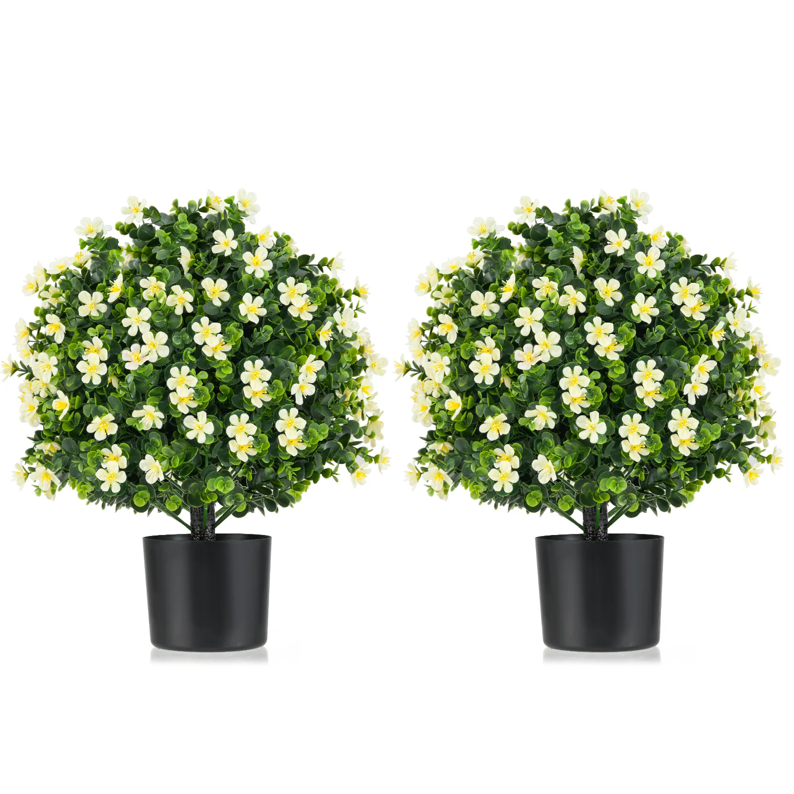 2 Pack Artificial Boxwood Topiary Ball Tree, White