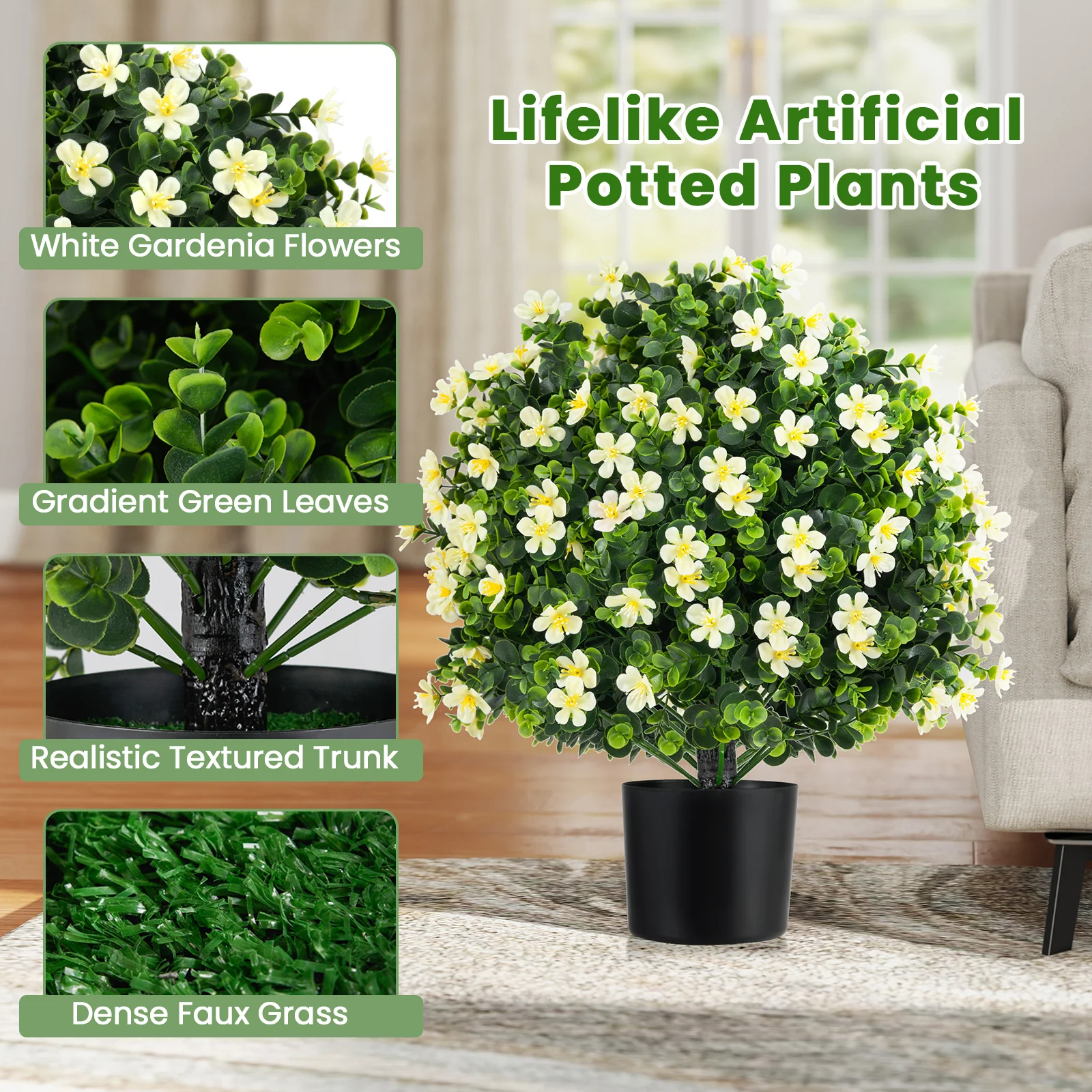 2 Pack Artificial Boxwood Topiary Ball Tree, White - Image 10