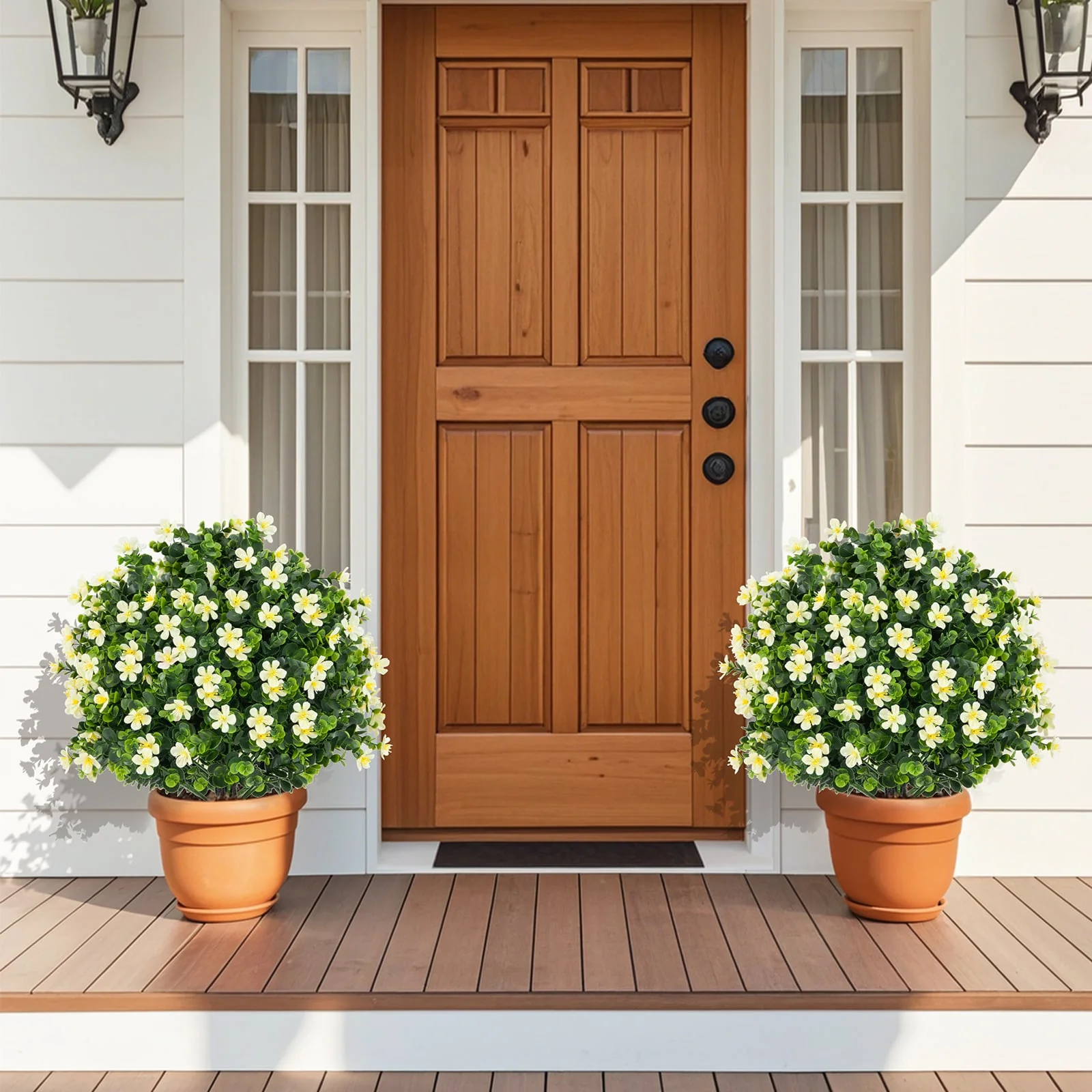 2 Pack Artificial Boxwood Topiary Ball Tree, White - Image 2