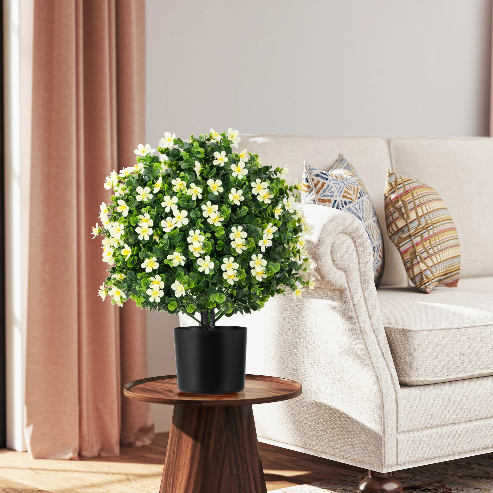 2 Pack Artificial Boxwood Topiary Ball Tree, White - Image 6