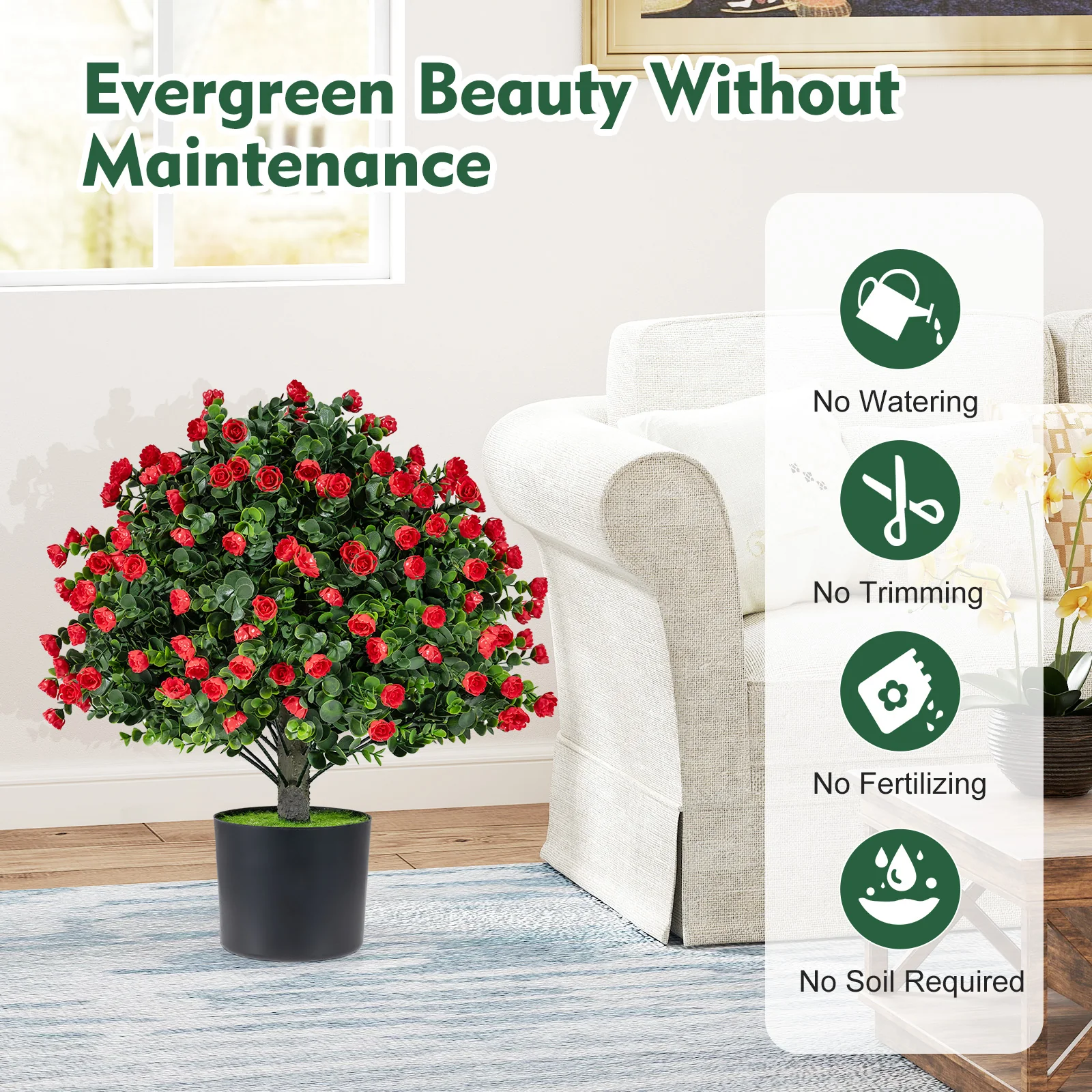 2 Pack Artificial Rose Topiary Ball Trees, PP Cement-Filled Flowerpot, Multicolor - Image 5