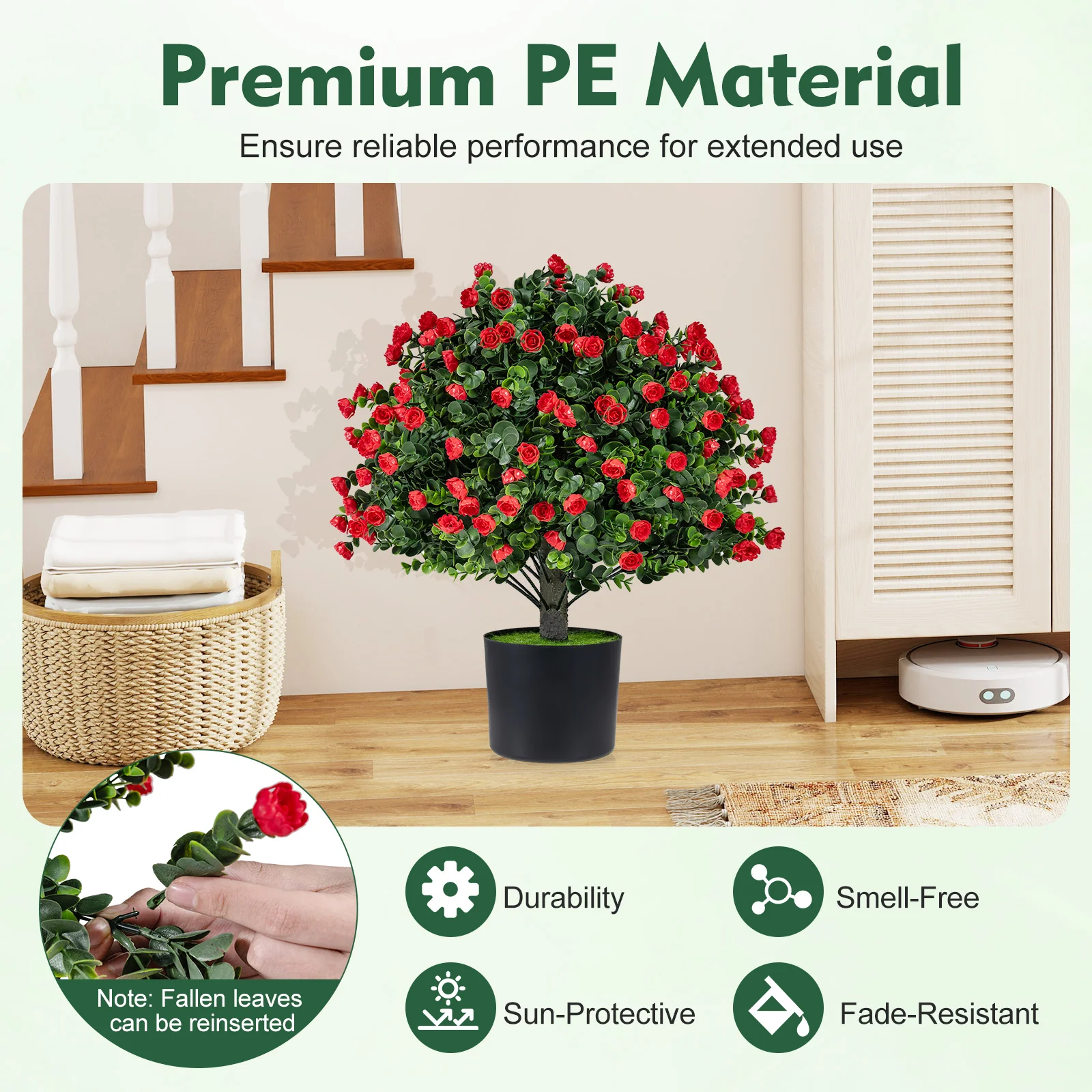 2 Pack Artificial Rose Topiary Ball Trees, PP Cement-Filled Flowerpot, Multicolor - Image 6