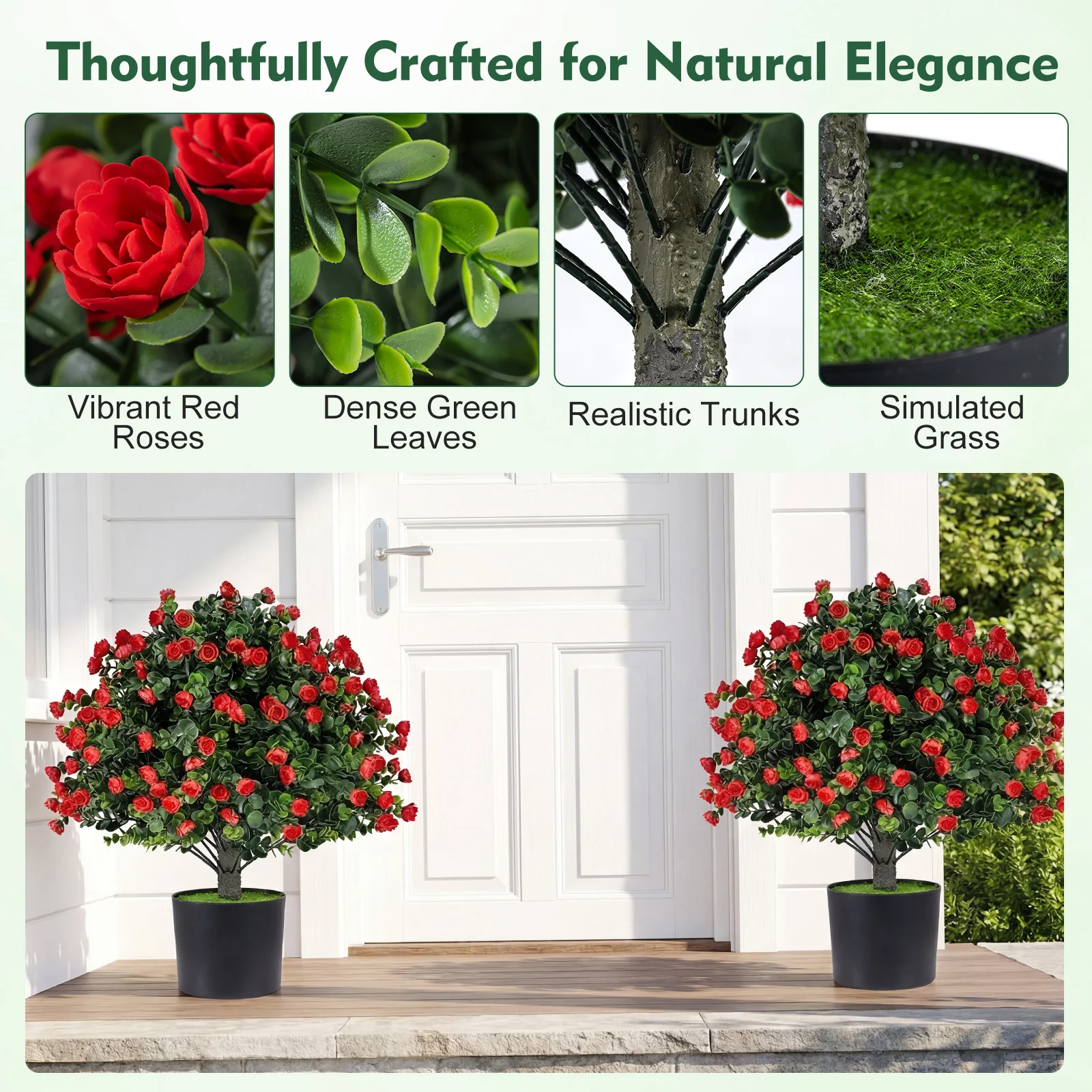 2 Pack Artificial Rose Topiary Ball Trees, PP Cement-Filled Flowerpot, Multicolor - Image 9