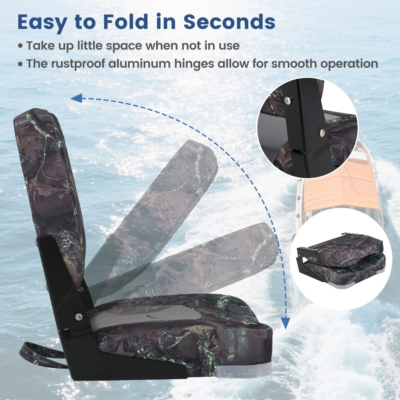 2-Pack Boat Seats with Thick Sponge Padding, Camouflage - Image 10
