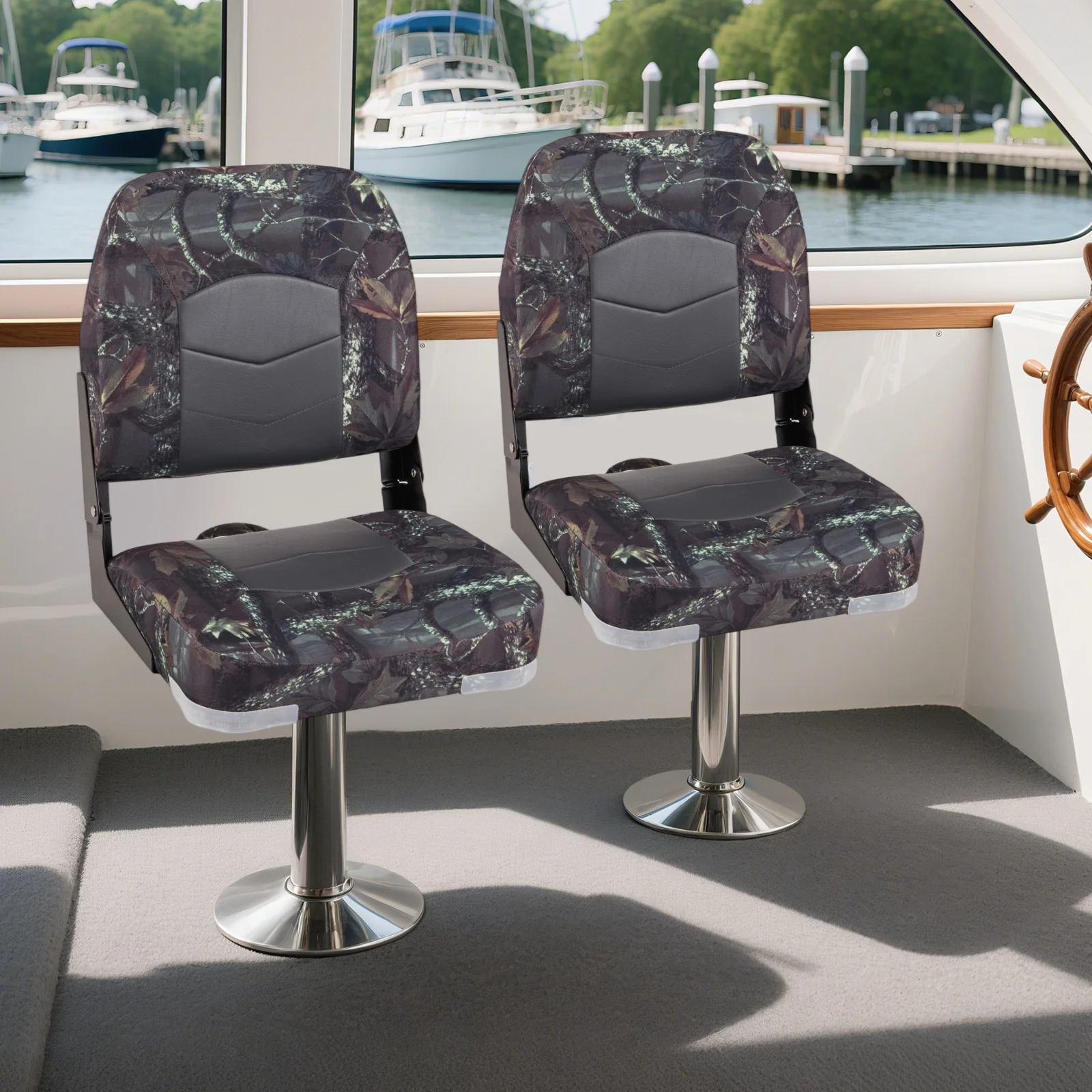 2-Pack Boat Seats with Thick Sponge Padding, Camouflage - Image 3