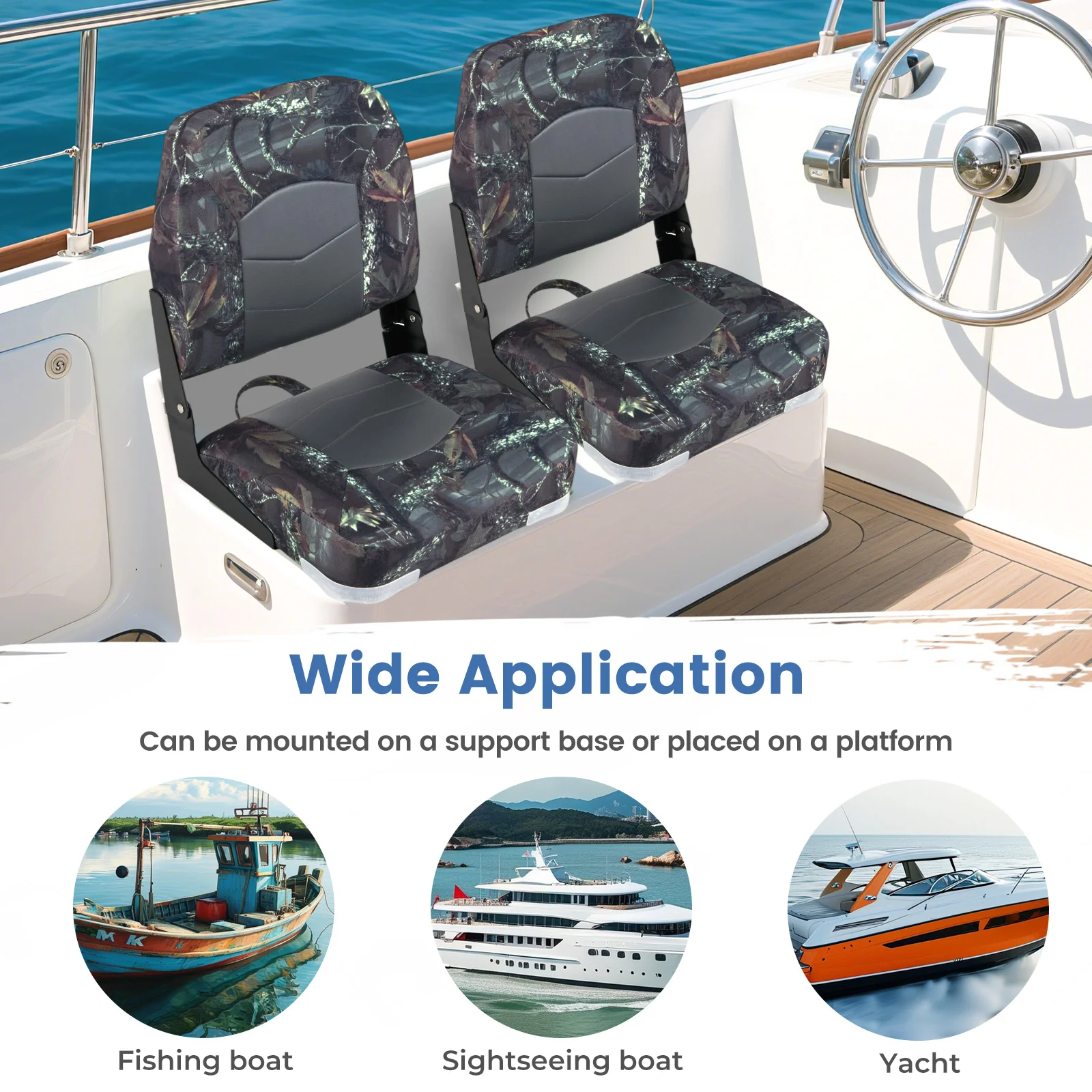 2-Pack Boat Seats with Thick Sponge Padding, Camouflage - Image 7