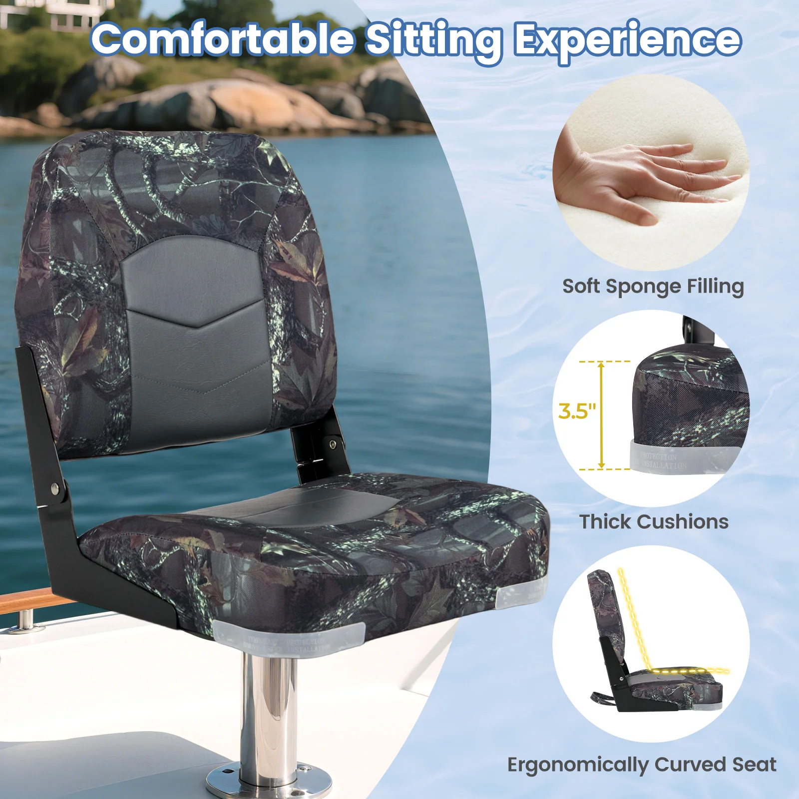 2-Pack Boat Seats with Thick Sponge Padding, Camouflage - Image 8