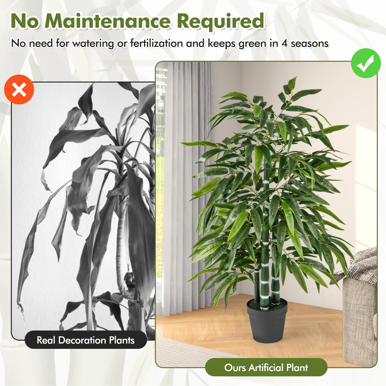 2 Pack Fake Bamboo Tree, 3 PE Trunk, Green - Image 7