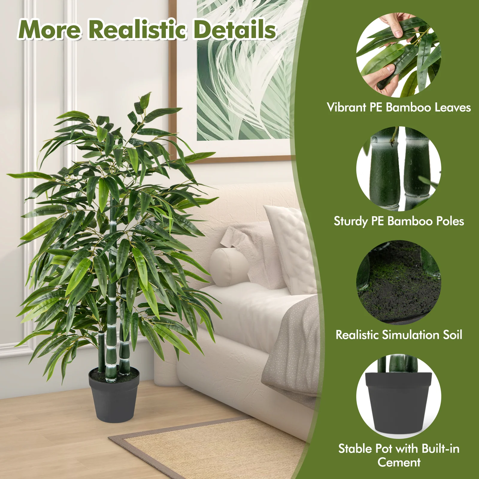 2 Pack Fake Bamboo Tree, 3 PE Trunk, Green - Image 9