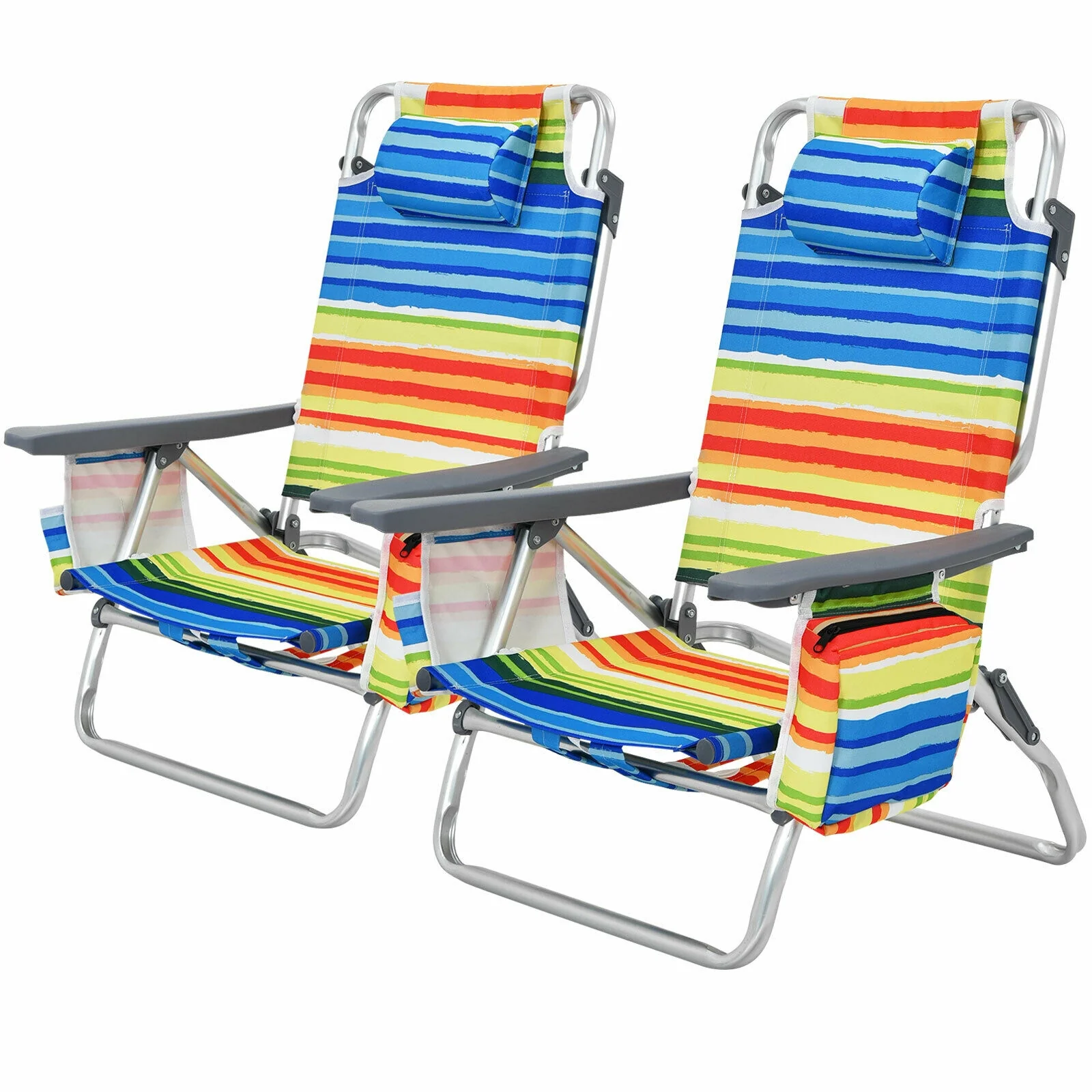 2-Pack Folding Backpack Beach Chair, 5-Position Reclining, Yellow