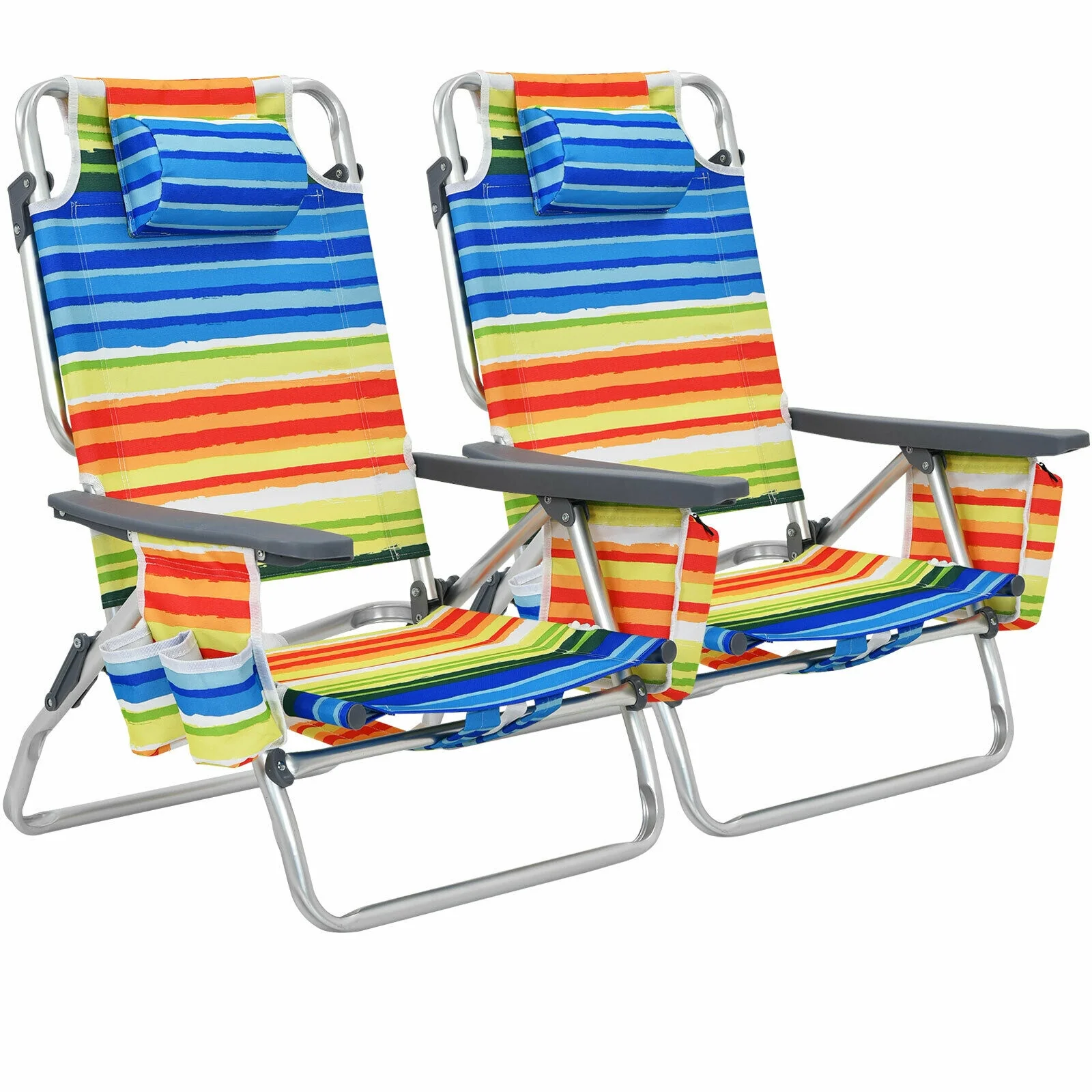 2-Pack Folding Backpack Beach Chair, 5-Position Reclining, Yellow - Image 10