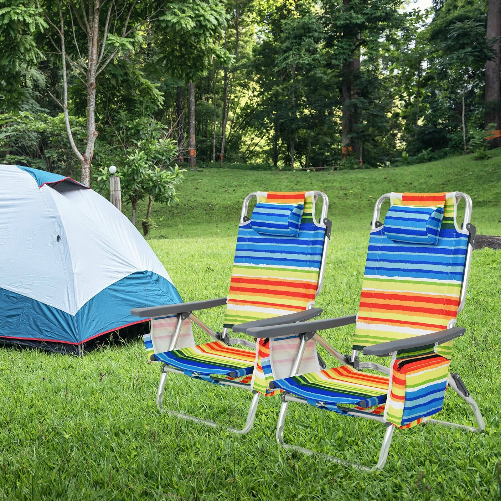 2-Pack Folding Backpack Beach Chair, 5-Position Reclining, Yellow - Image 9