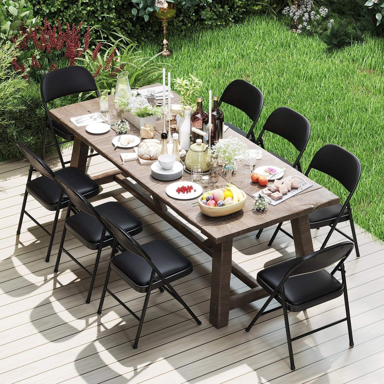 2 Pack Folding Chairs, Metal Frame PVC Leather, Indoor Outdoor, Black - Image 10