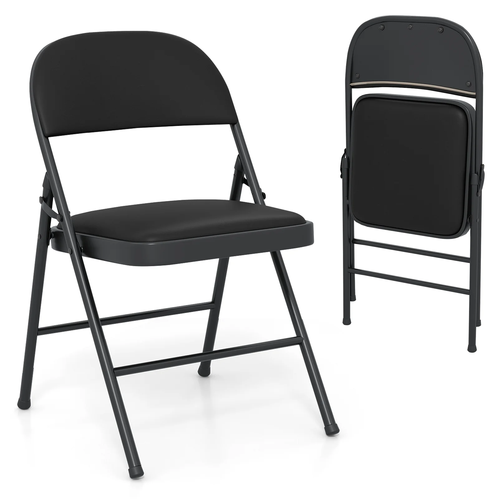 2 Pack Folding Chairs, Metal Frame PVC Leather, Indoor Outdoor, Black - Image 5